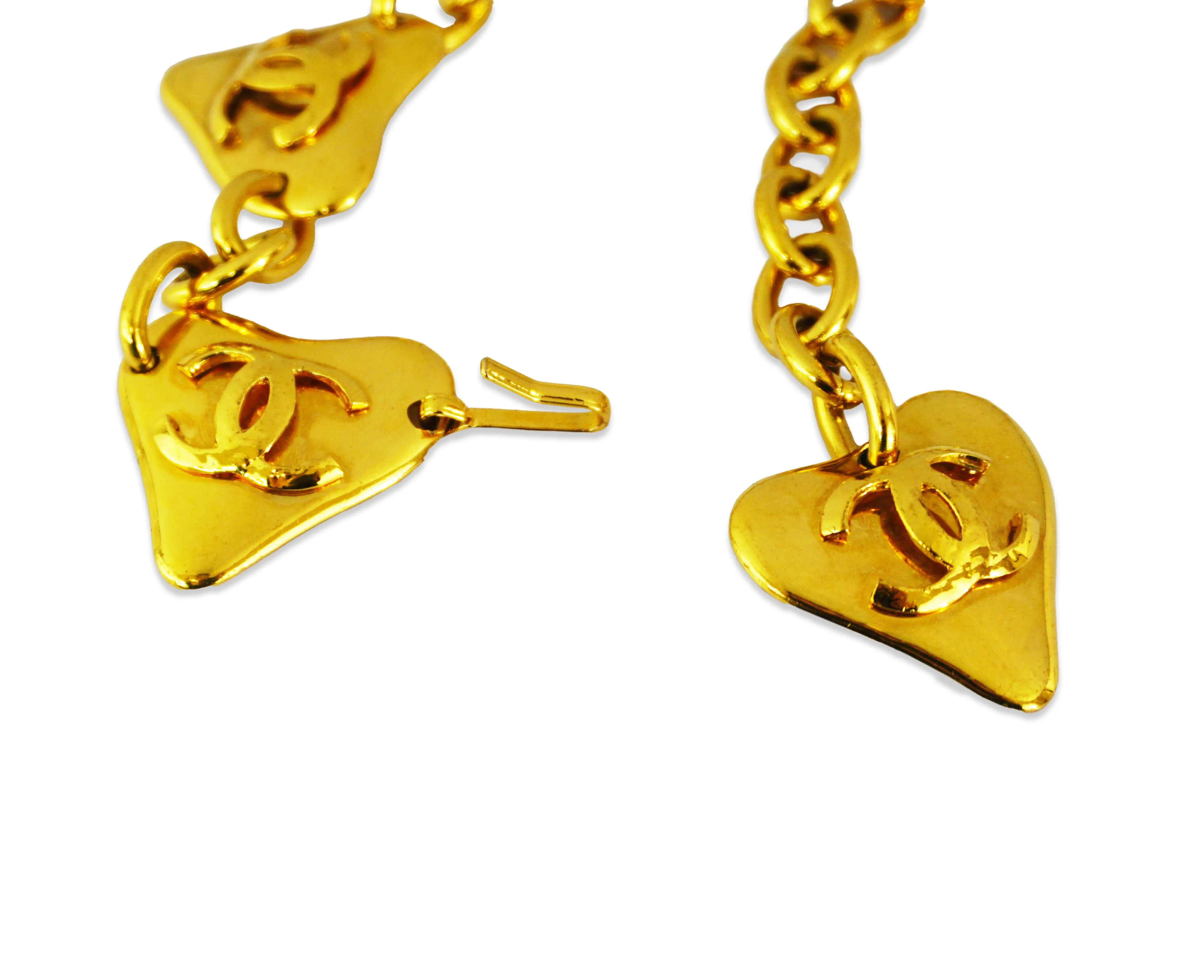 Chanel Vintage Rare Heart Charm Gold Belt