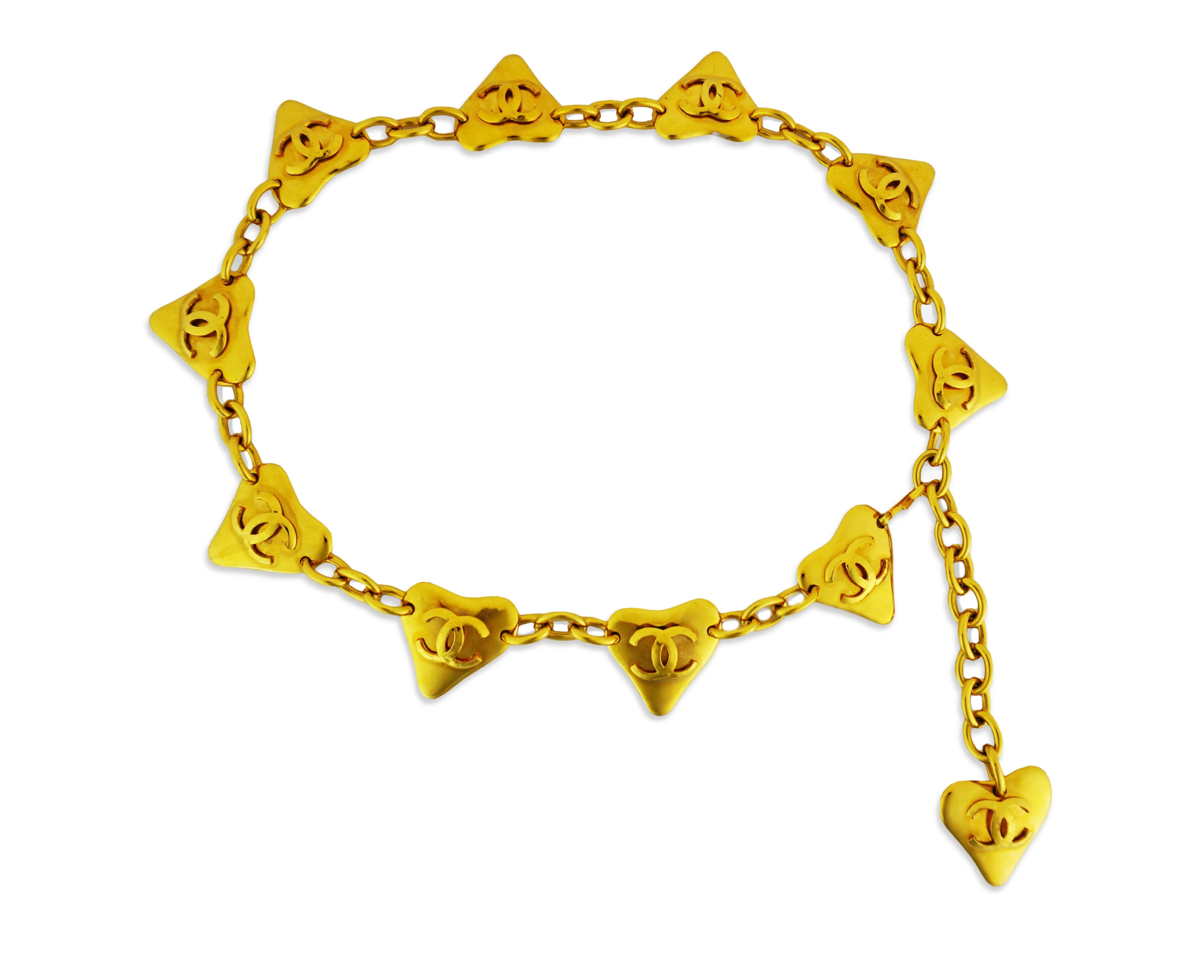 Chanel Vintage Rare Heart Charm Gold Belt
