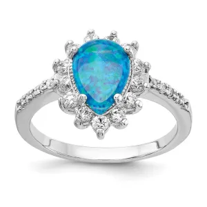Cheryl M Sterling Silver Blue Opal Pear Halo Ring