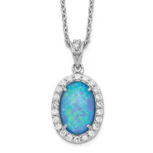 Cheryl M Sterling Silver Blue Oval Opal & CZ Pendant Necklace
