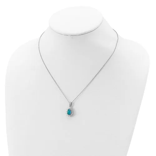 Cheryl M Sterling Silver CZ Blue Opal Pear Halo Pendant Necklace