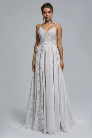 Chiffon A-line V-neck Applique Floor-length Sleeveless Backless Wedding Dress Cover