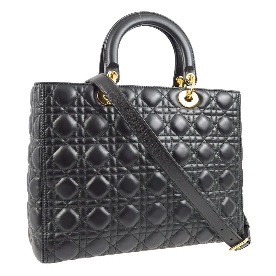 Christian Dior Black Lambskin Lady Dior Cannage 2way Handbag 18-MA-0138 122746