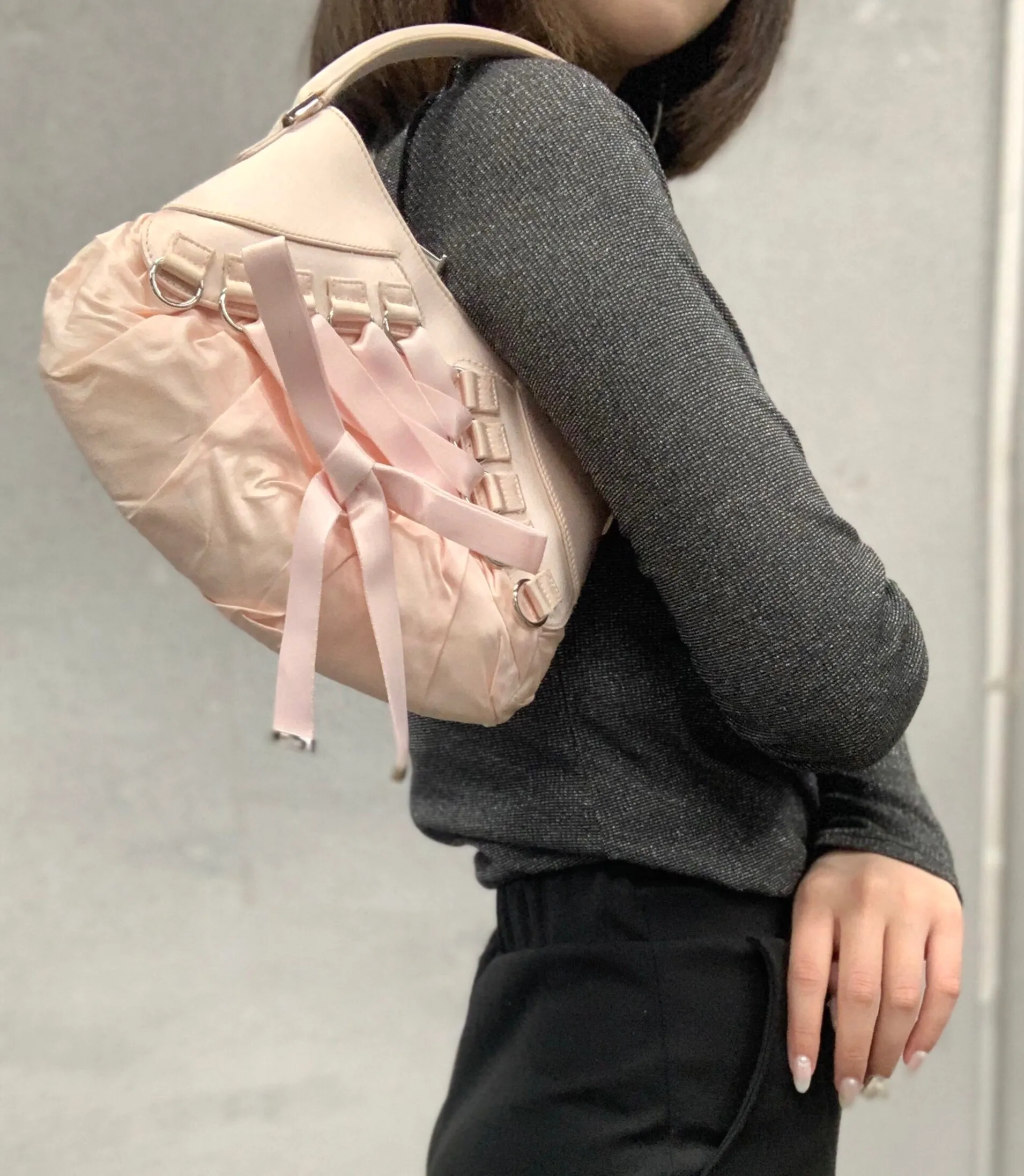 Christian Dior Logo Lace up Satin Handbag Pink Vintage ybskij