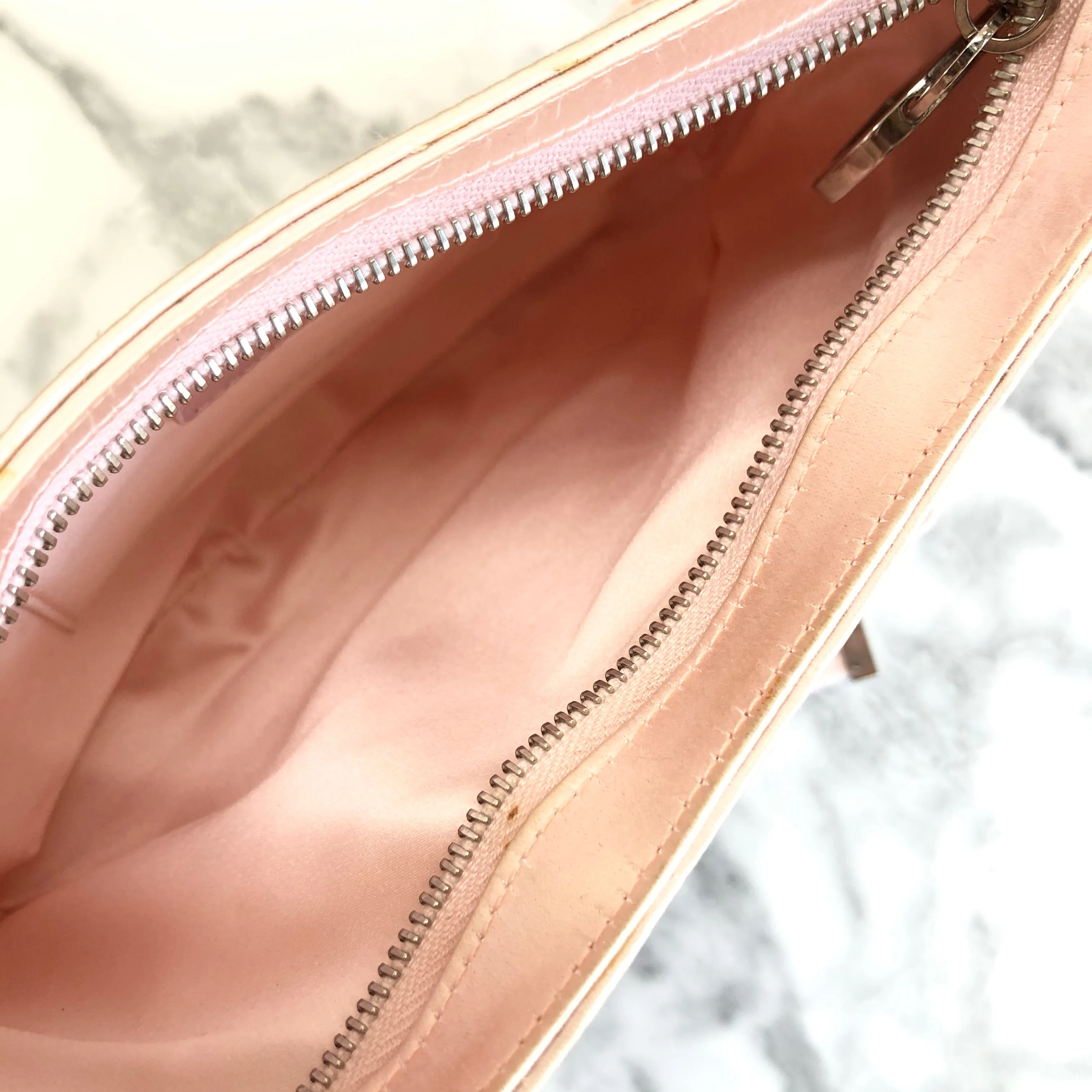 Christian Dior Logo Lace up Satin Handbag Pink Vintage ybskij