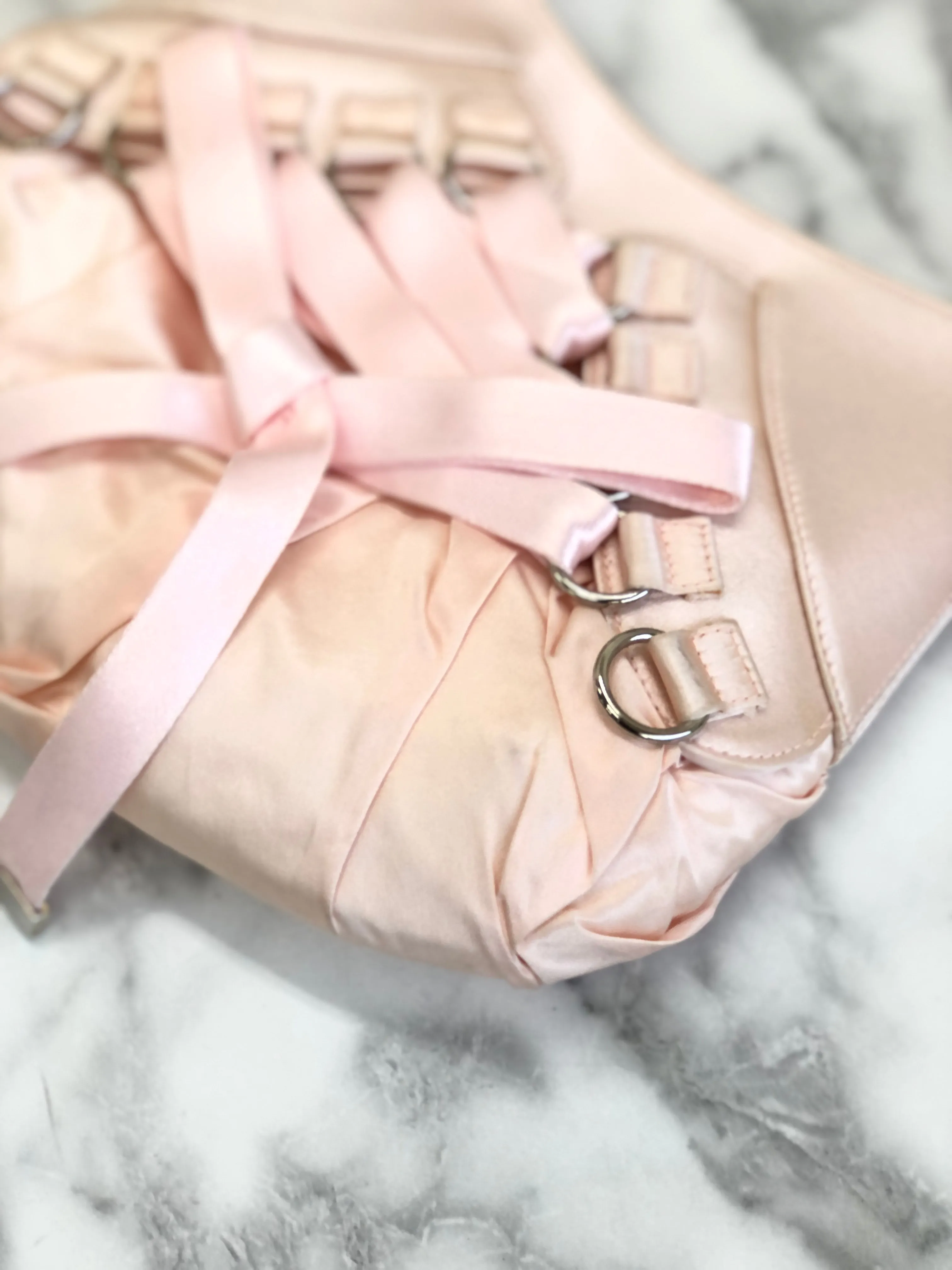 Christian Dior Logo Lace up Satin Handbag Pink Vintage ybskij