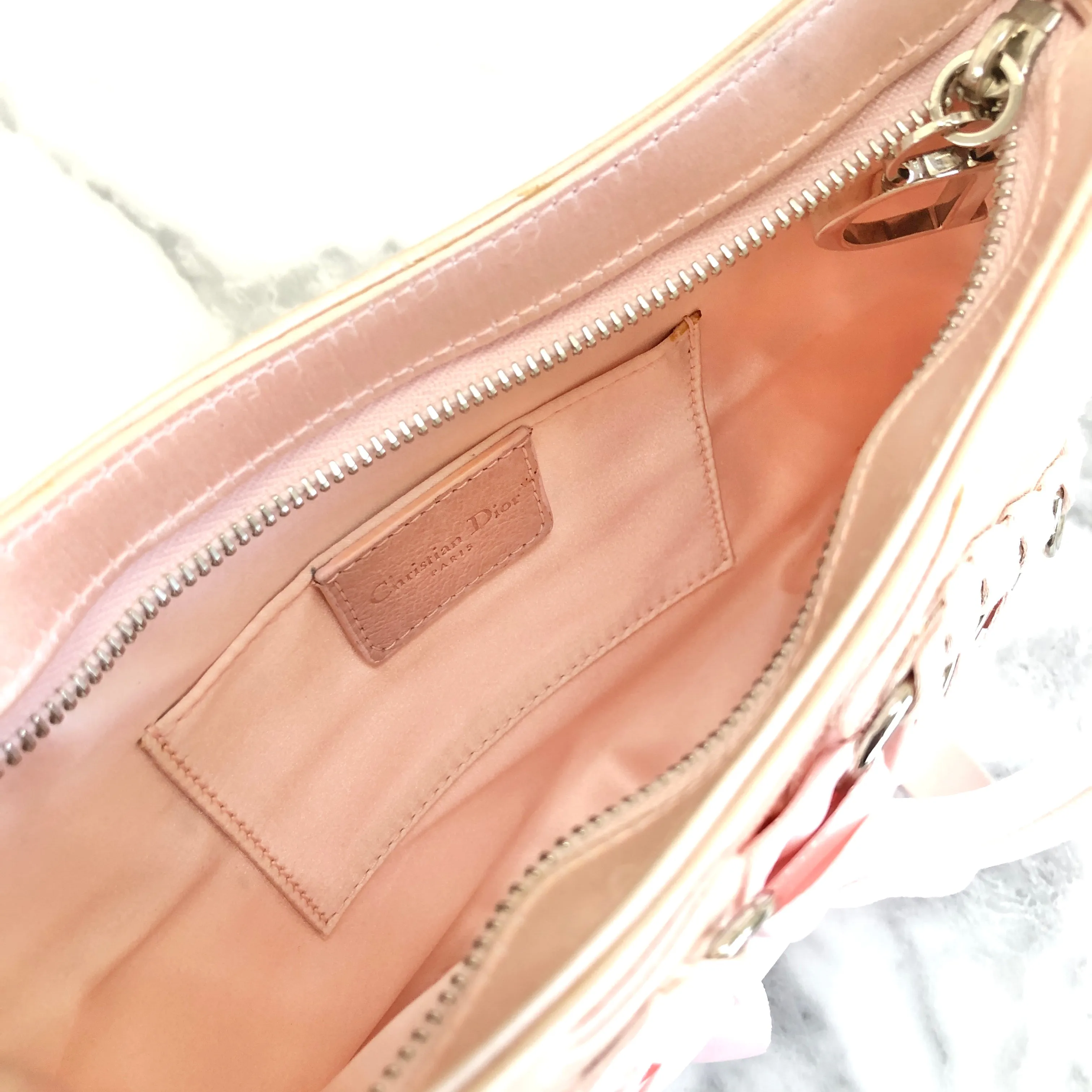 Christian Dior Logo Lace up Satin Handbag Pink Vintage ybskij