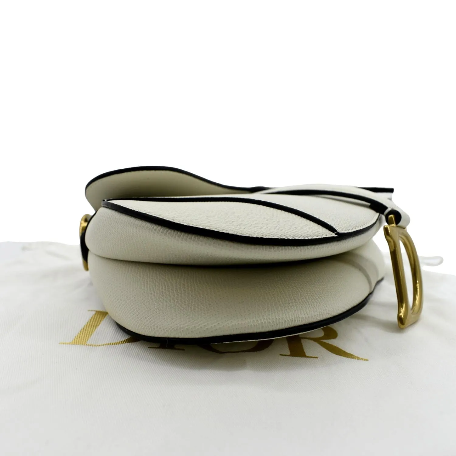 CHRISTIAN DIOR Saddle Grained Calfskin Leather Shoulder Bag Ivory