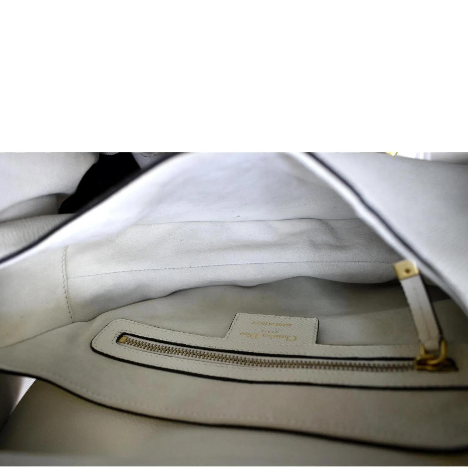 CHRISTIAN DIOR Saddle Grained Calfskin Leather Shoulder Bag Ivory