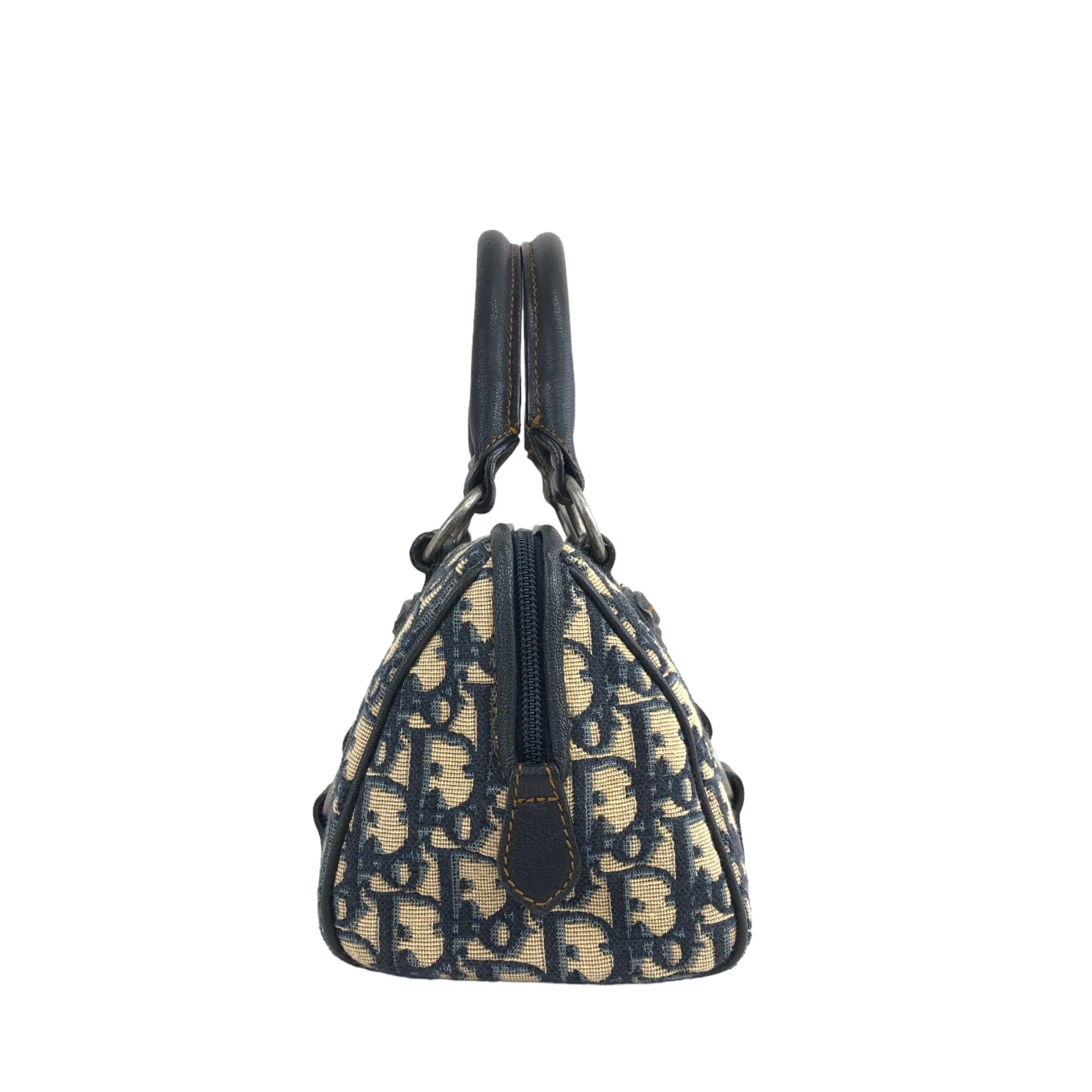 Christian Dior Trotter CD Logo Jacquard Leather Handbag Boston bag Navy Vintage aminvy