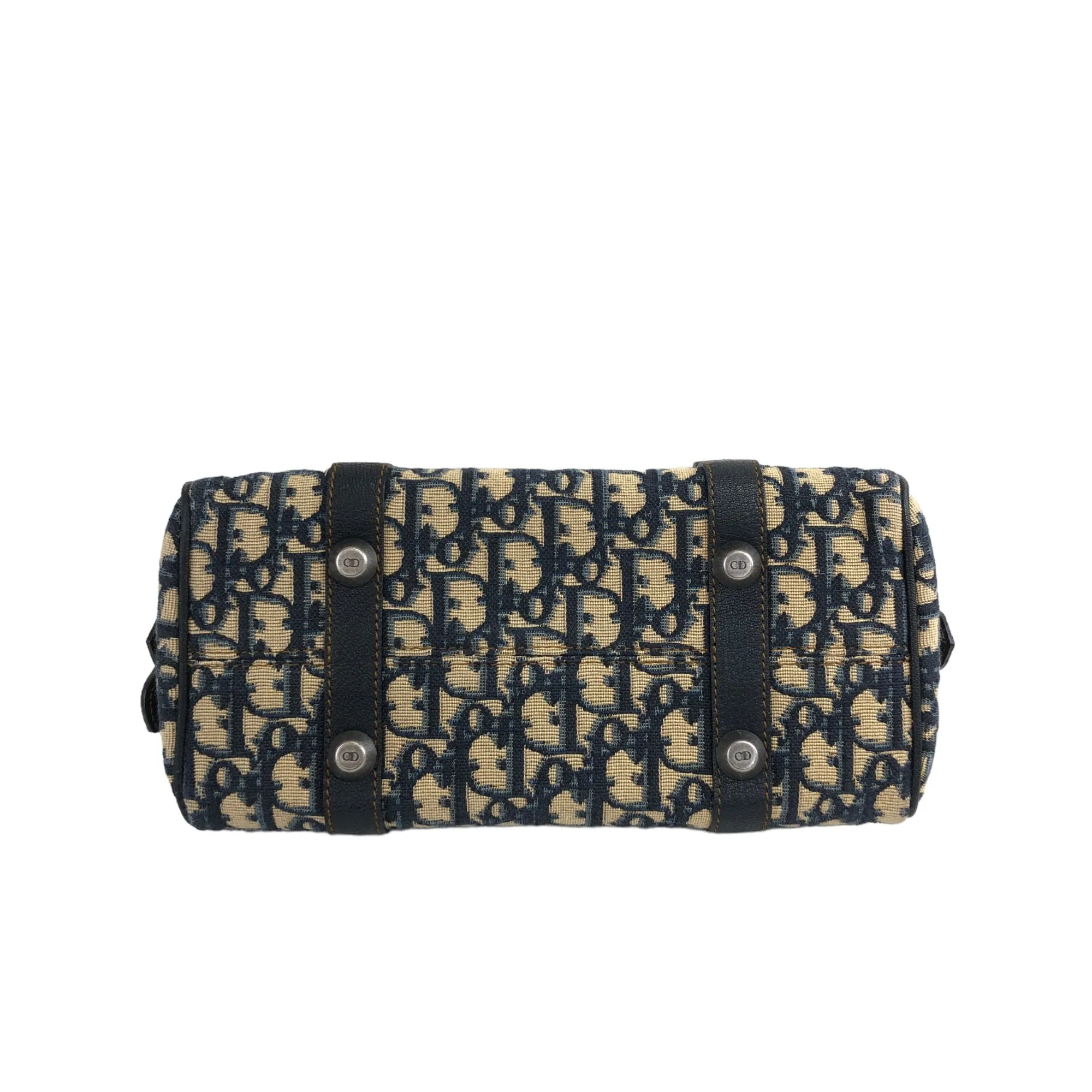 Christian Dior Trotter CD Logo Jacquard Leather Handbag Boston bag Navy Vintage aminvy
