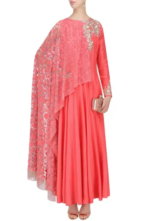 Coral Color Anarkali Kurta Set