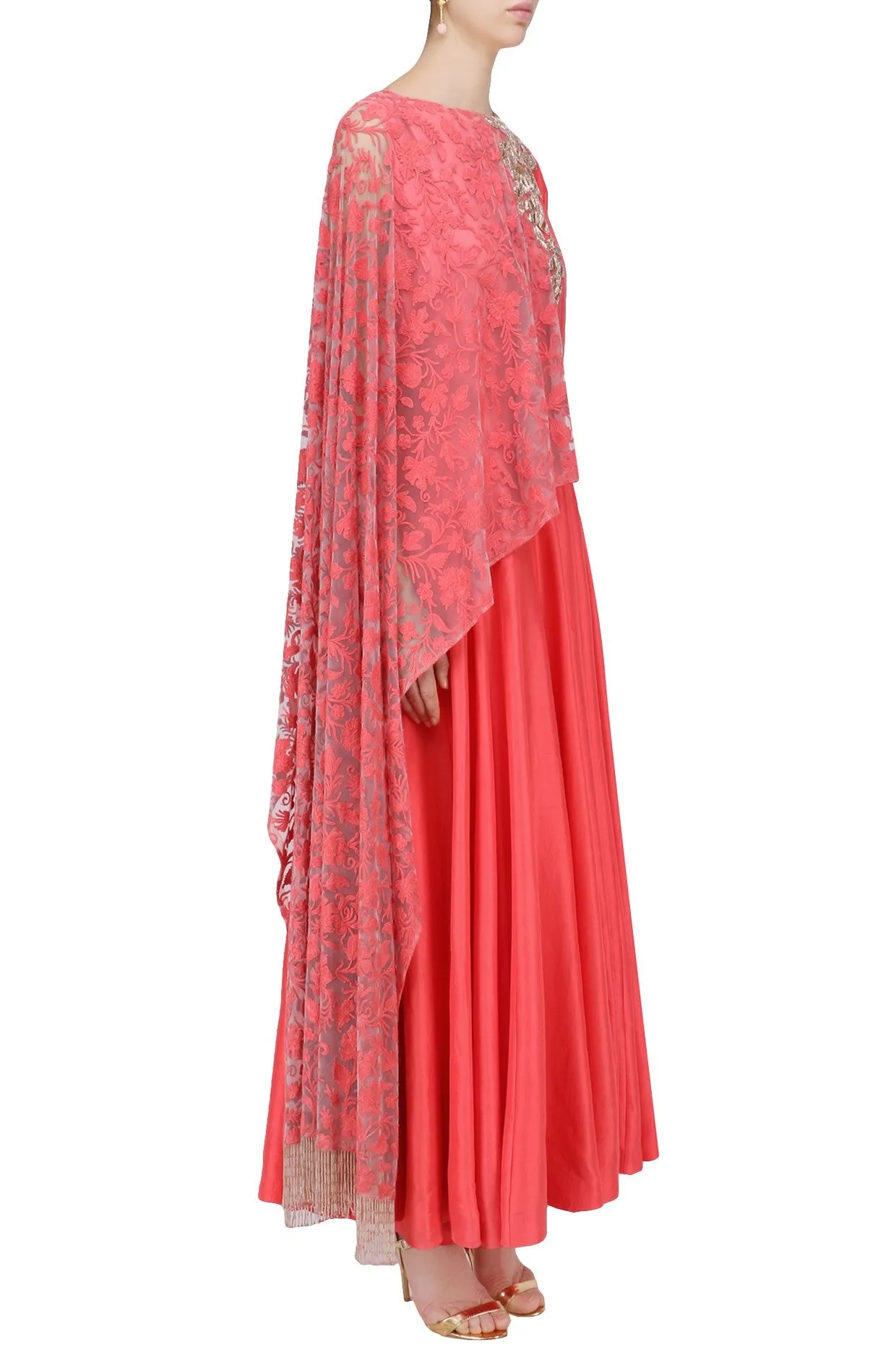 Coral Color Anarkali Kurta Set