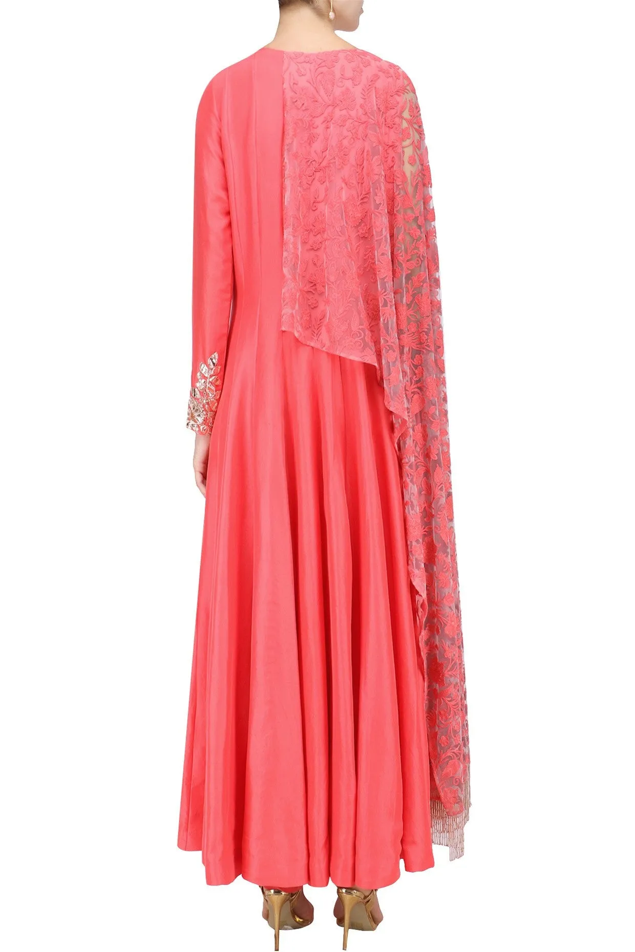 Coral Color Anarkali Kurta Set