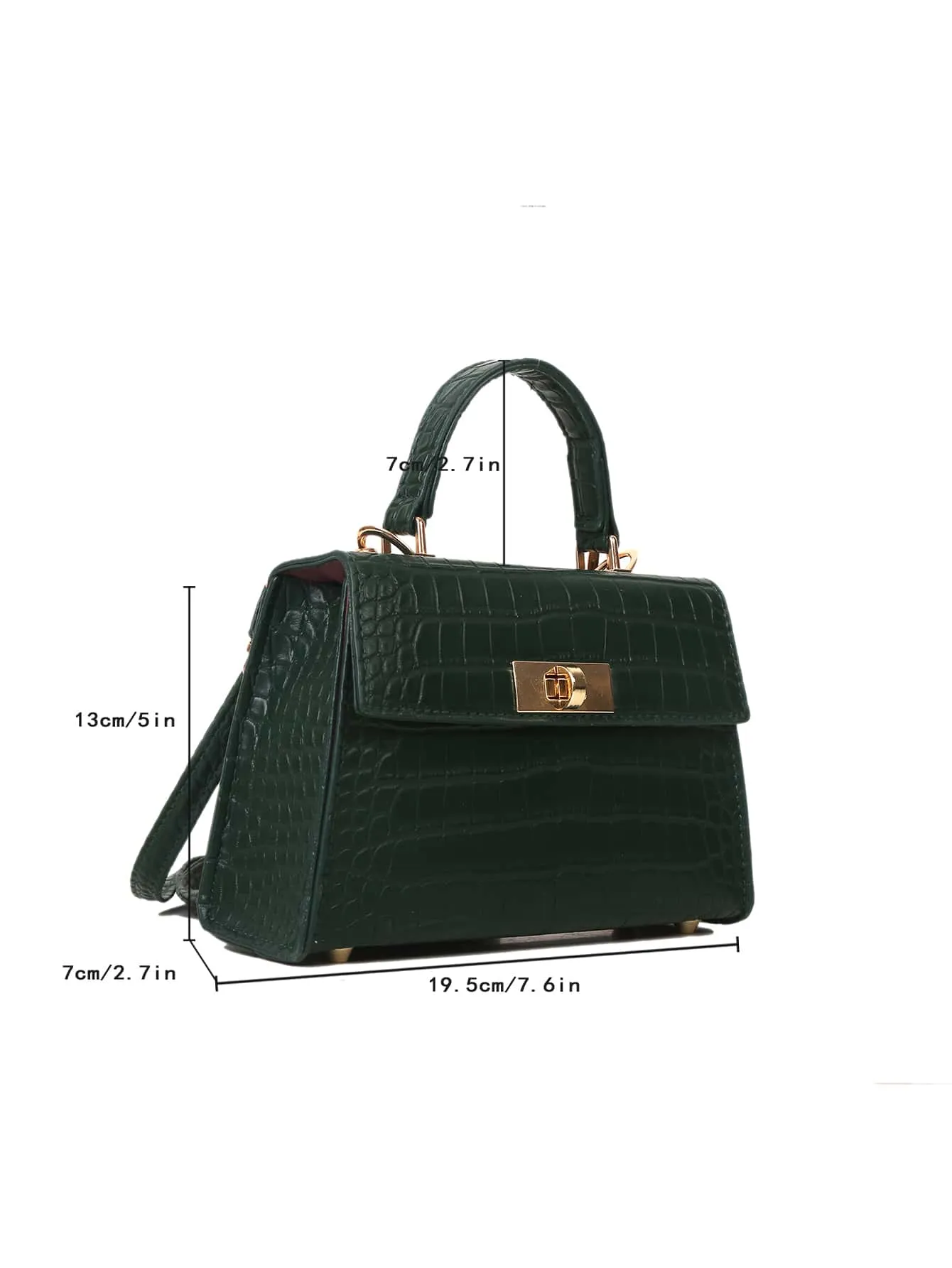 Crocodile Embossed Twist Lock Flap Square Bag - Dark Green