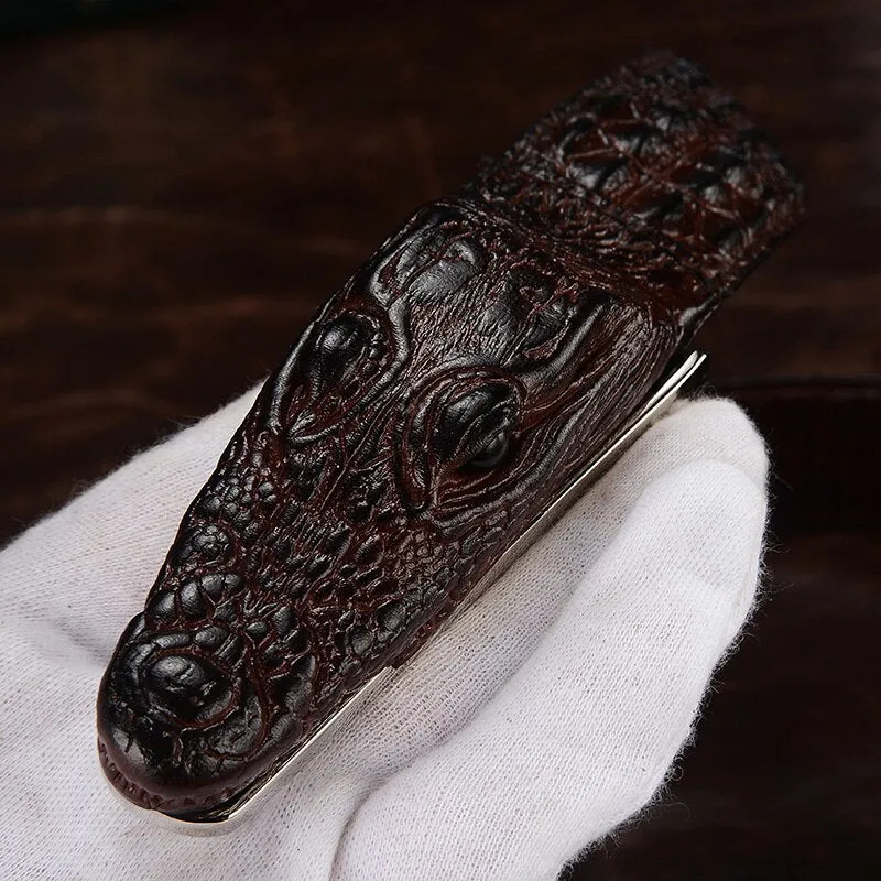 Crocodile Shaped Leather Belt