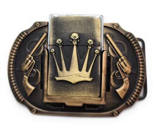 Crown & Revolvers Lighter Belt Buckle Bronze Lighter Holder