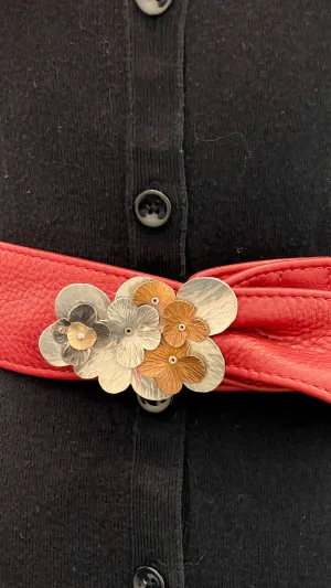 CUSTOM BELT BUCKLE AND GARMENT DYED LEATHER BELT WITH STERLING SILVER AND GOLD MB1B