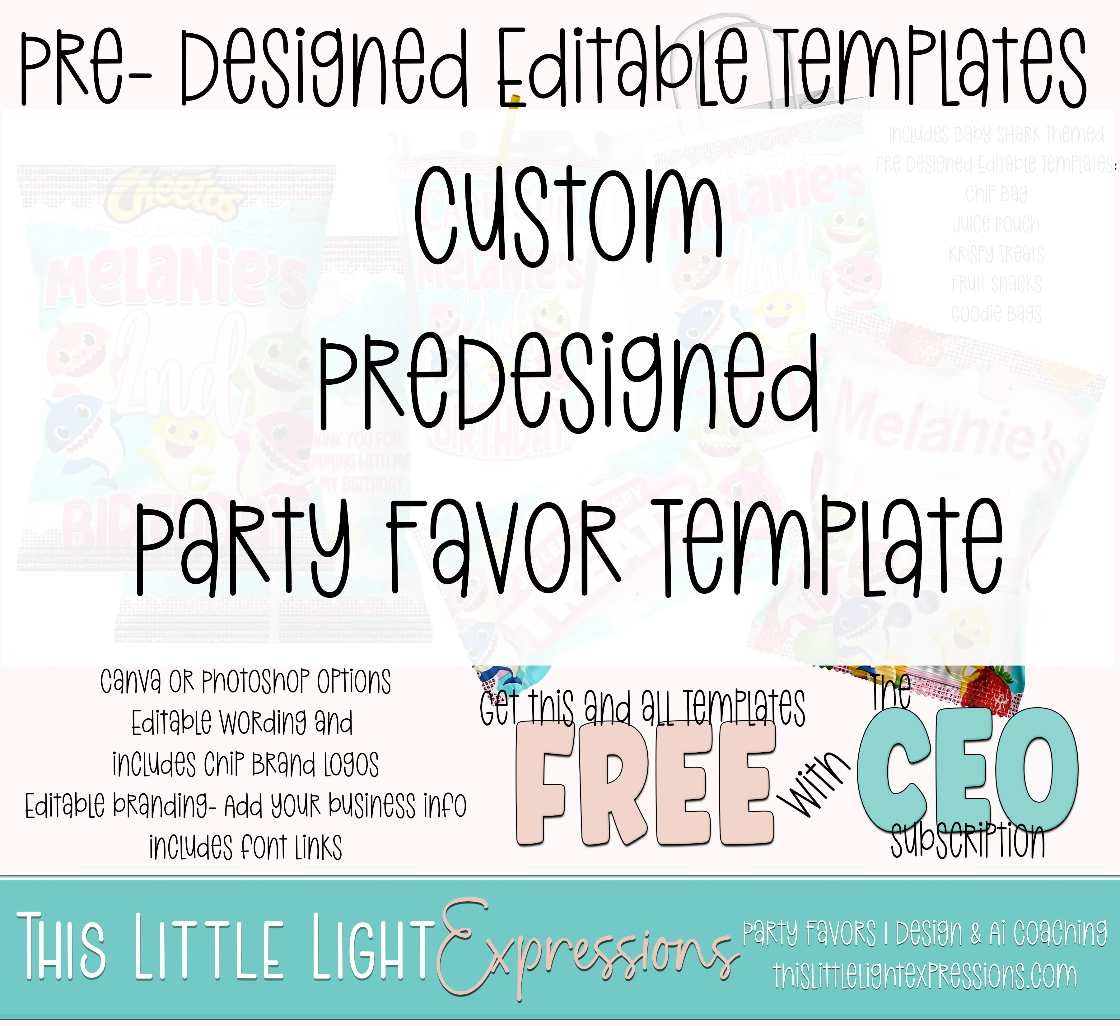 Custom Pre Designed Party Favor Templates | 5 Pre Designed Editable Templates | Digital Download | Party Favor Templates | FREE for CEO Subscribers
