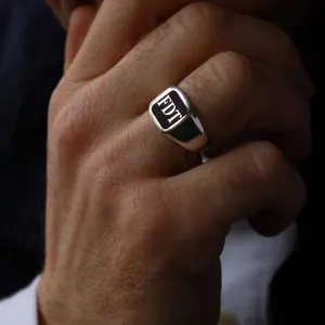 Custom Sterling Silver Signet Ring – Personalized Mens Monogrammed Ring with Engraved Initials
