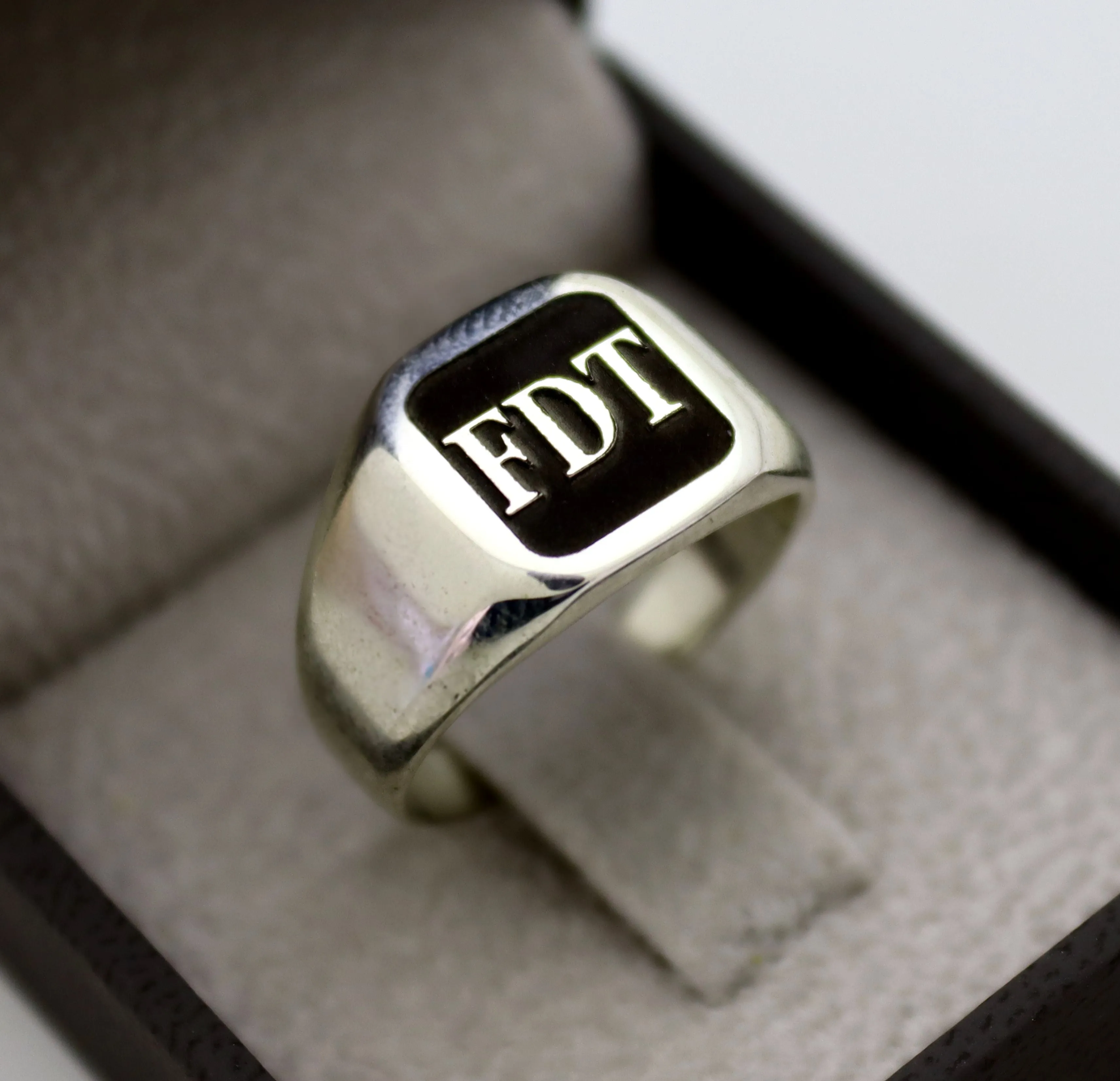 Custom Sterling Silver Signet Ring – Personalized Mens Monogrammed Ring with Engraved Initials