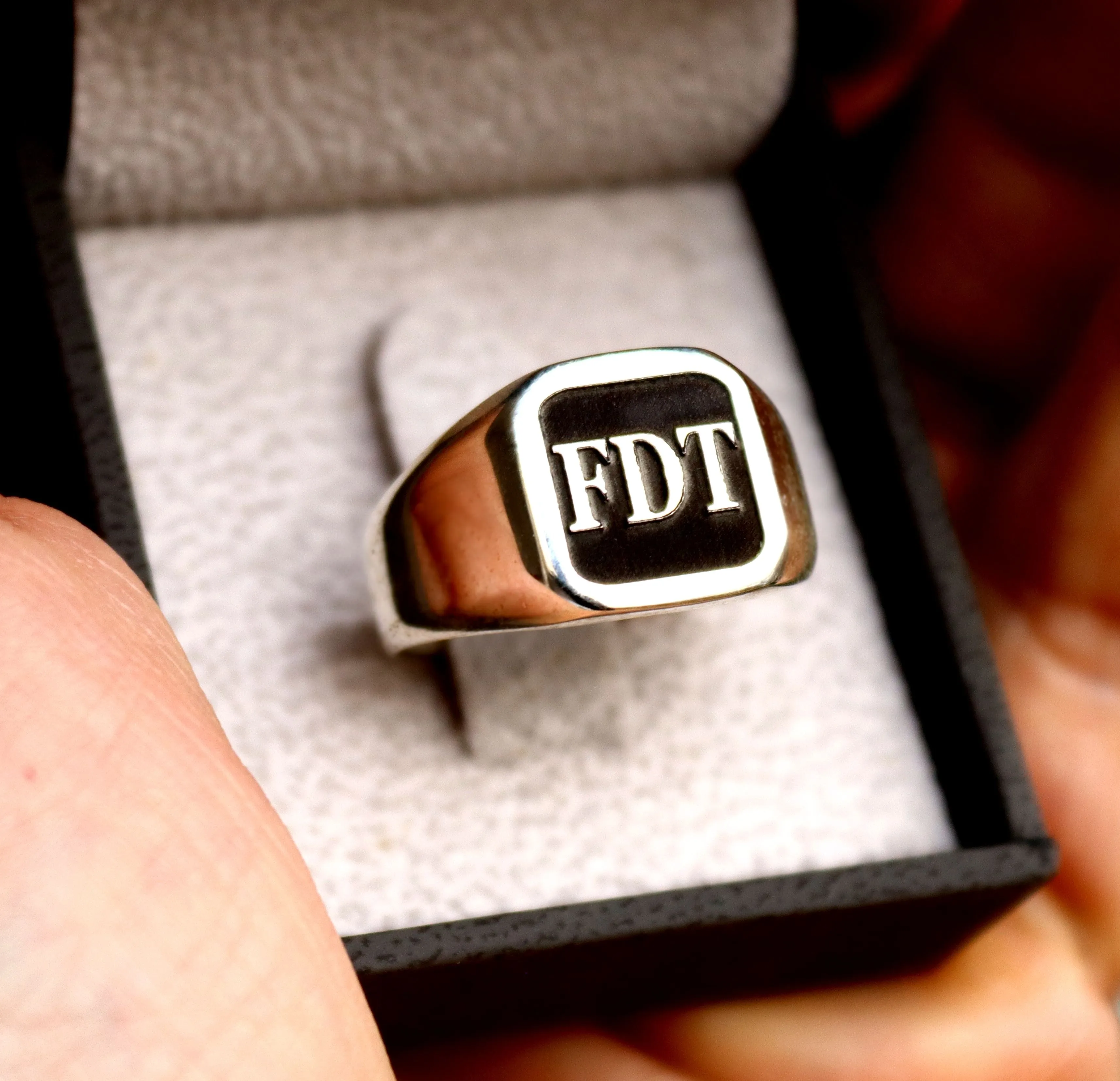 Custom Sterling Silver Signet Ring – Personalized Mens Monogrammed Ring with Engraved Initials