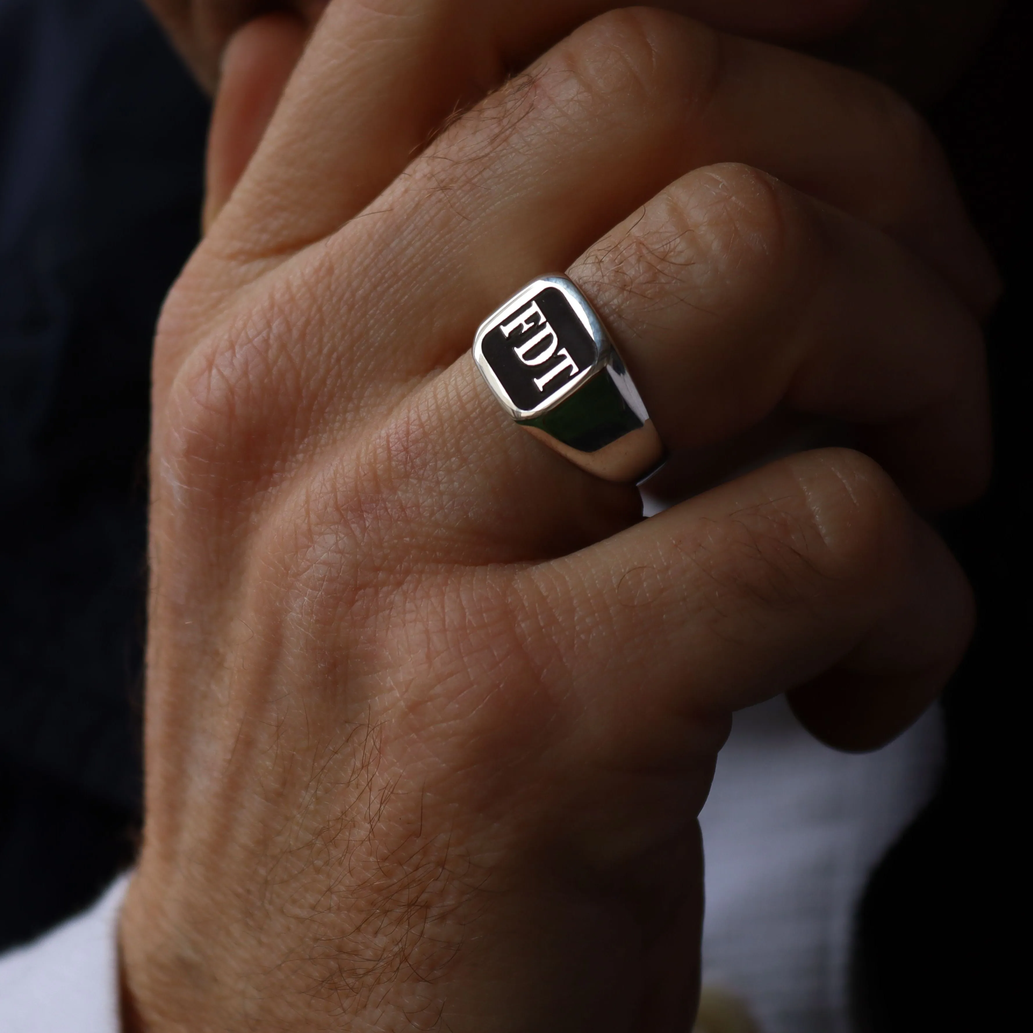 Custom Sterling Silver Signet Ring – Personalized Mens Monogrammed Ring with Engraved Initials
