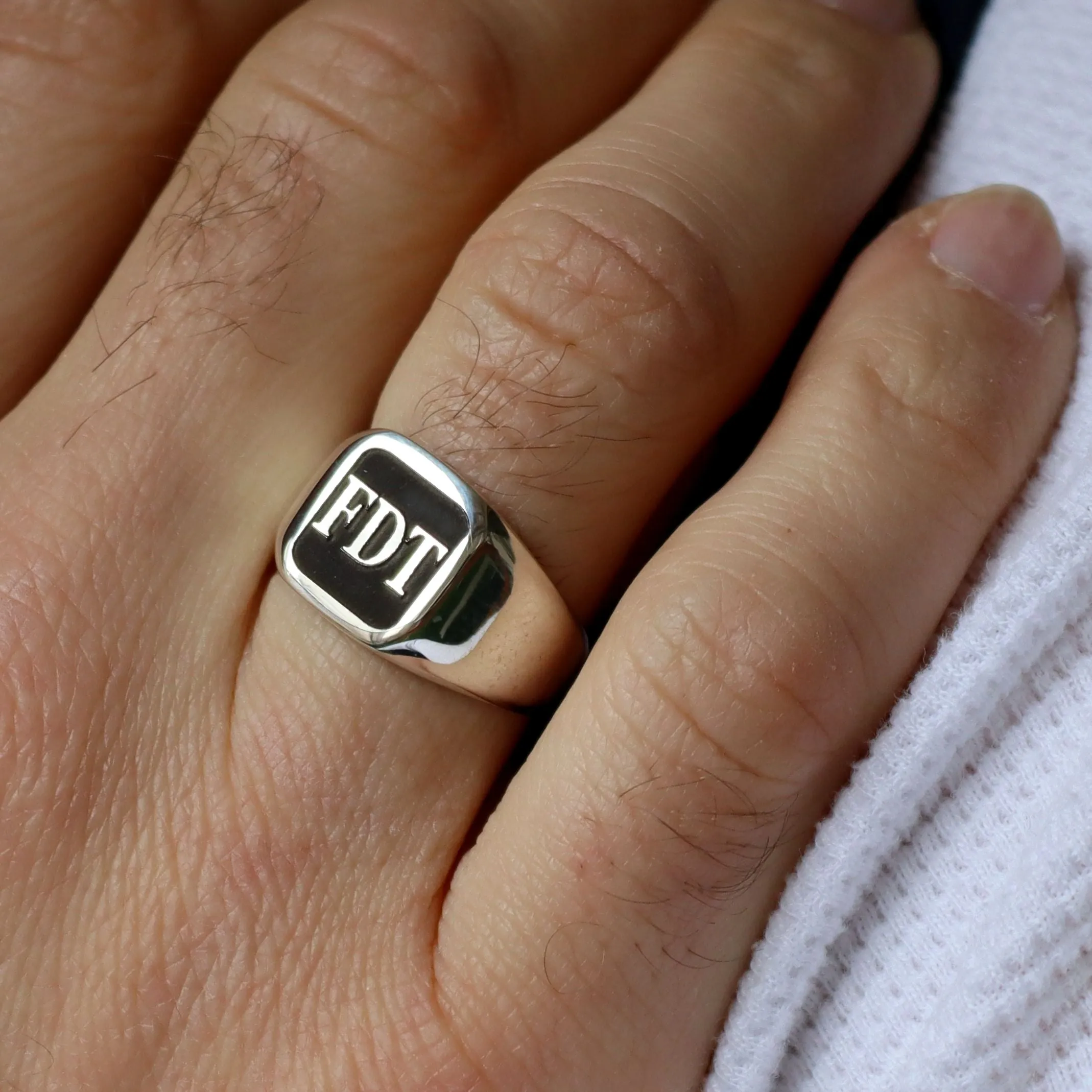 Custom Sterling Silver Signet Ring – Personalized Mens Monogrammed Ring with Engraved Initials