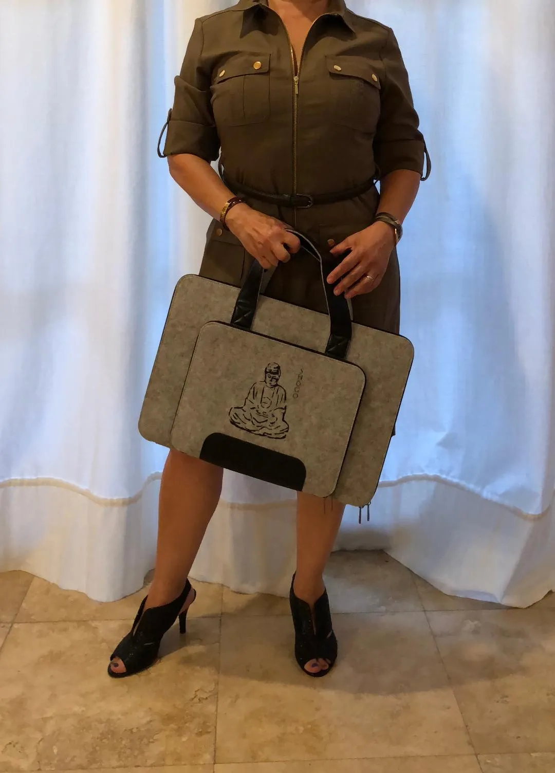 Customized Light Grey Laptop Sleeve bag  Meditation Collection