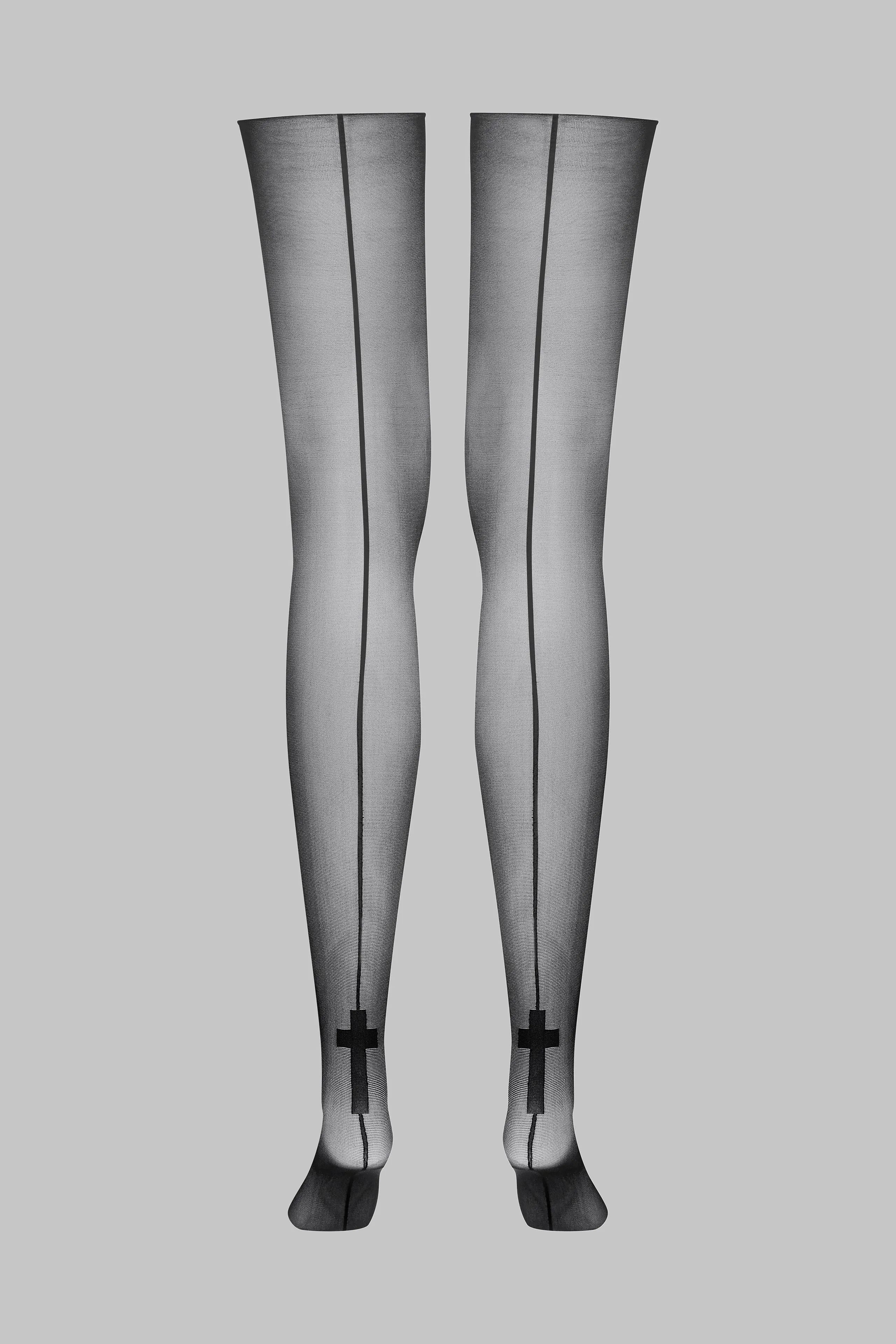 Cut and curled back seamed stockings with cross 20D - Les Coquetteries