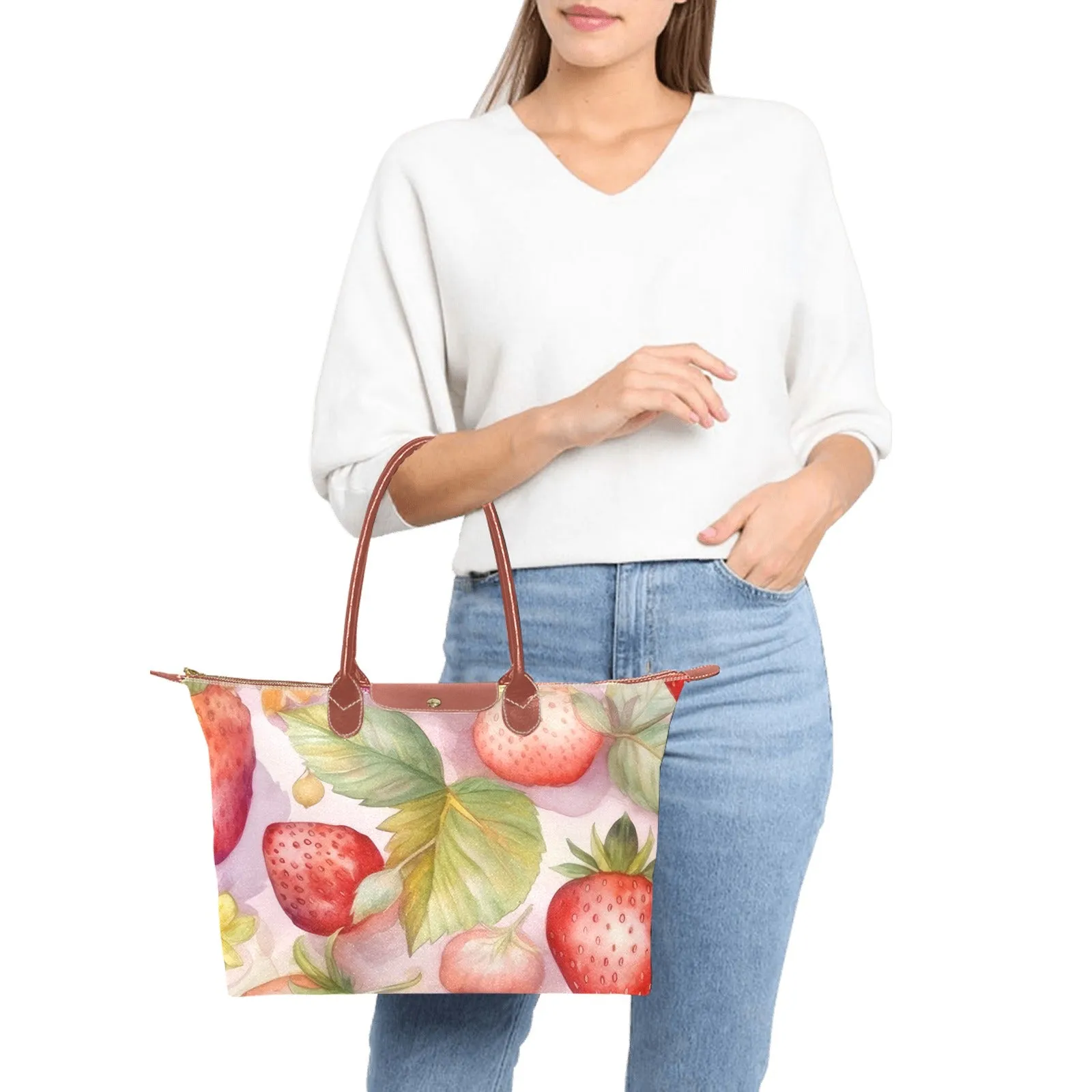 Cute Pink Strawberries Bag, Classic 15 Inch Handbag