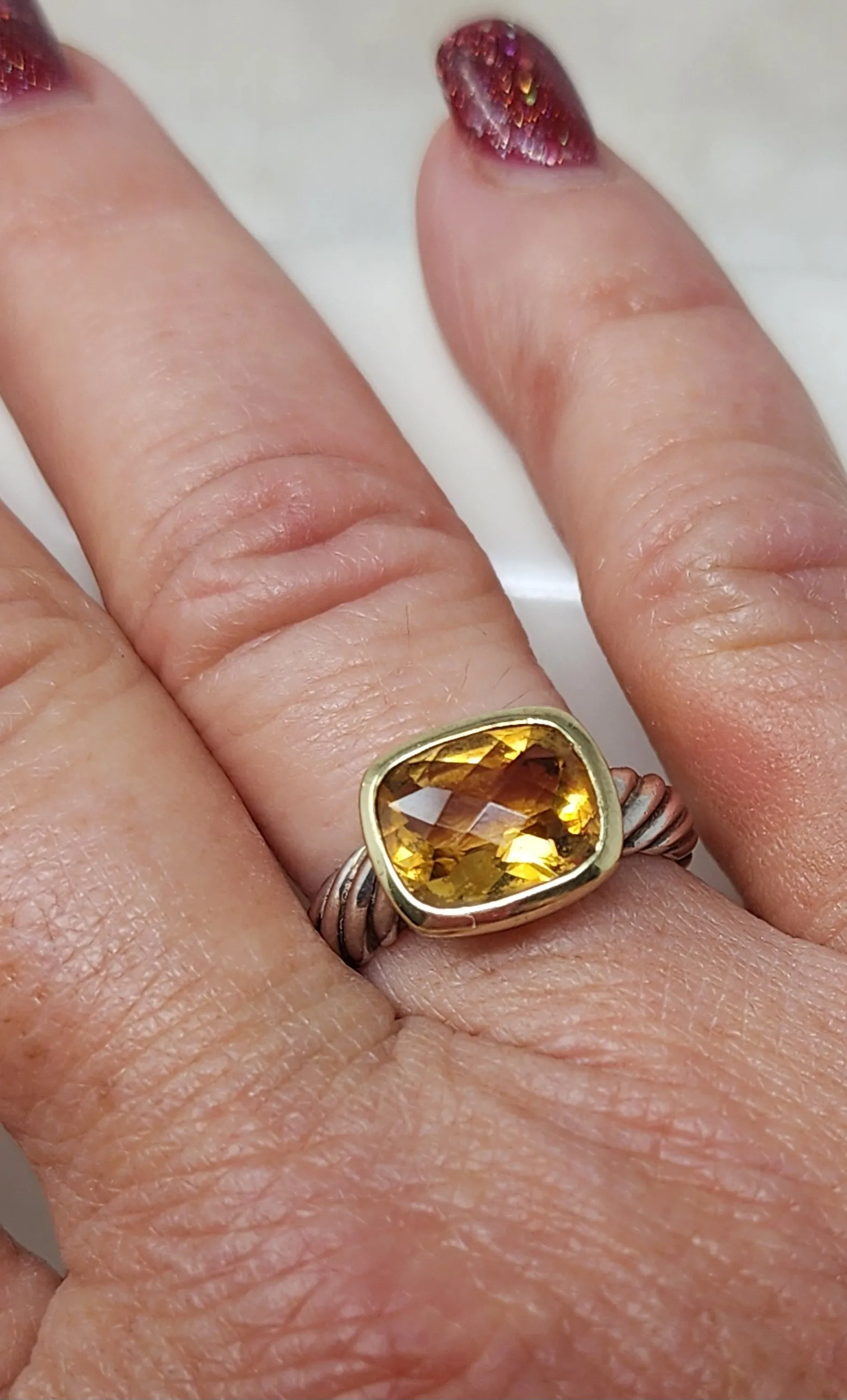 DAVID YURMAN NOBLESSE CITRINE RING- STERLING SILVER & YELLOW GOLD 14K