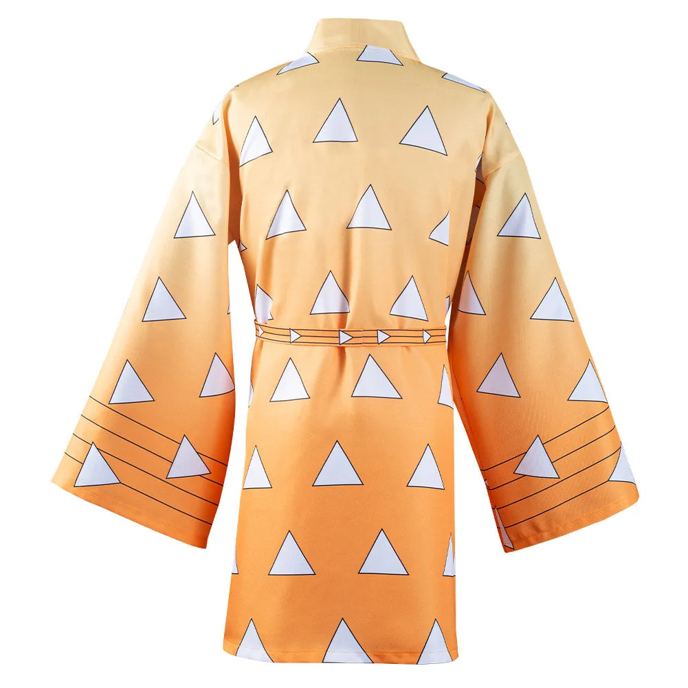 Demon Slayer Agatsuma Zenitsu Cosplay Costumes Halloween Carnival Suit with Earrings Belt