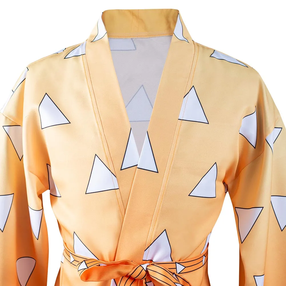 Demon Slayer Agatsuma Zenitsu Cosplay Costumes Halloween Carnival Suit with Earrings Belt
