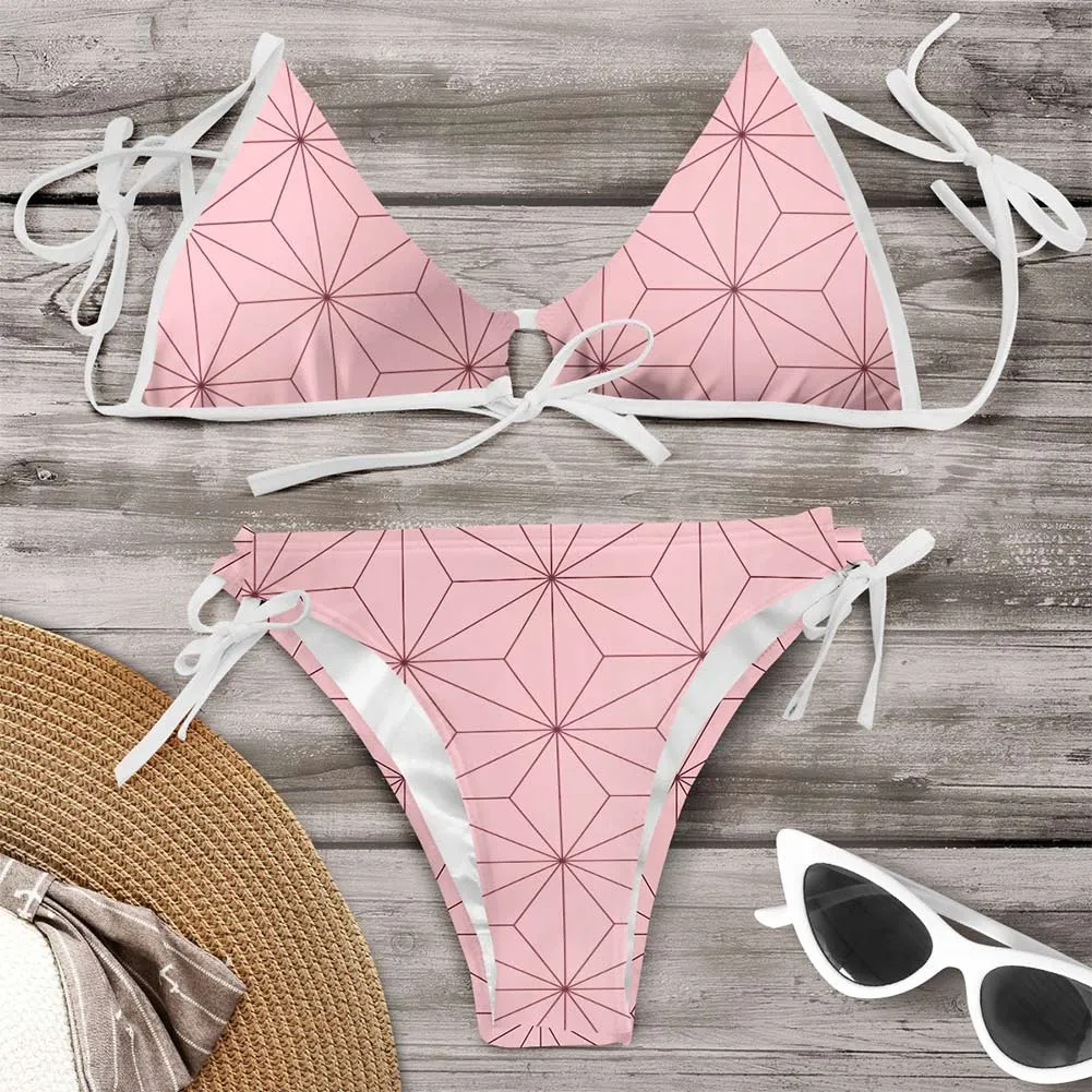 Demon Slayer Kamado Nezuko Bikni Swimsuit Two Pieces Set Cosplay Costume Outfits Halloween Carnival Suit