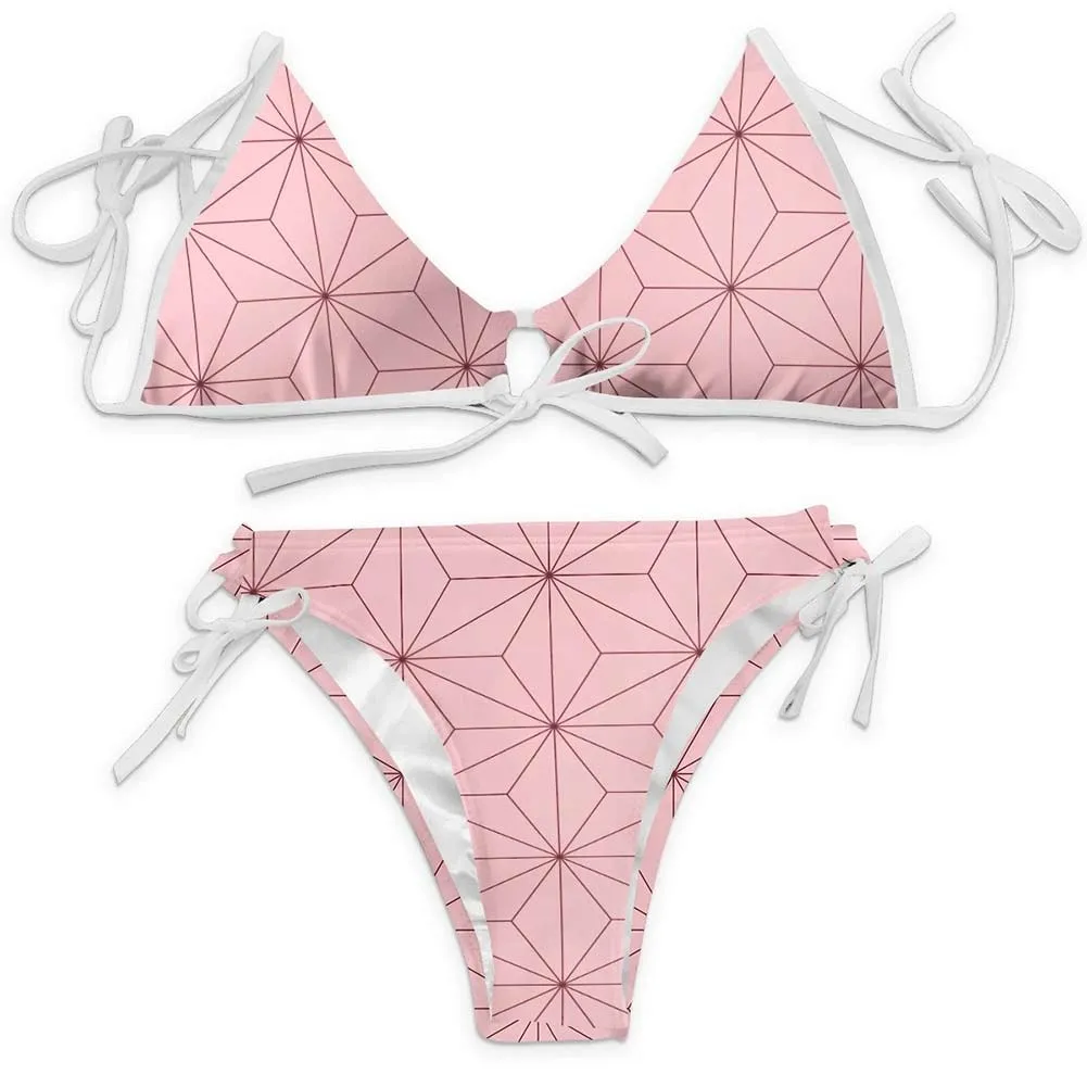 Demon Slayer Kamado Nezuko Bikni Swimsuit Two Pieces Set Cosplay Costume Outfits Halloween Carnival Suit