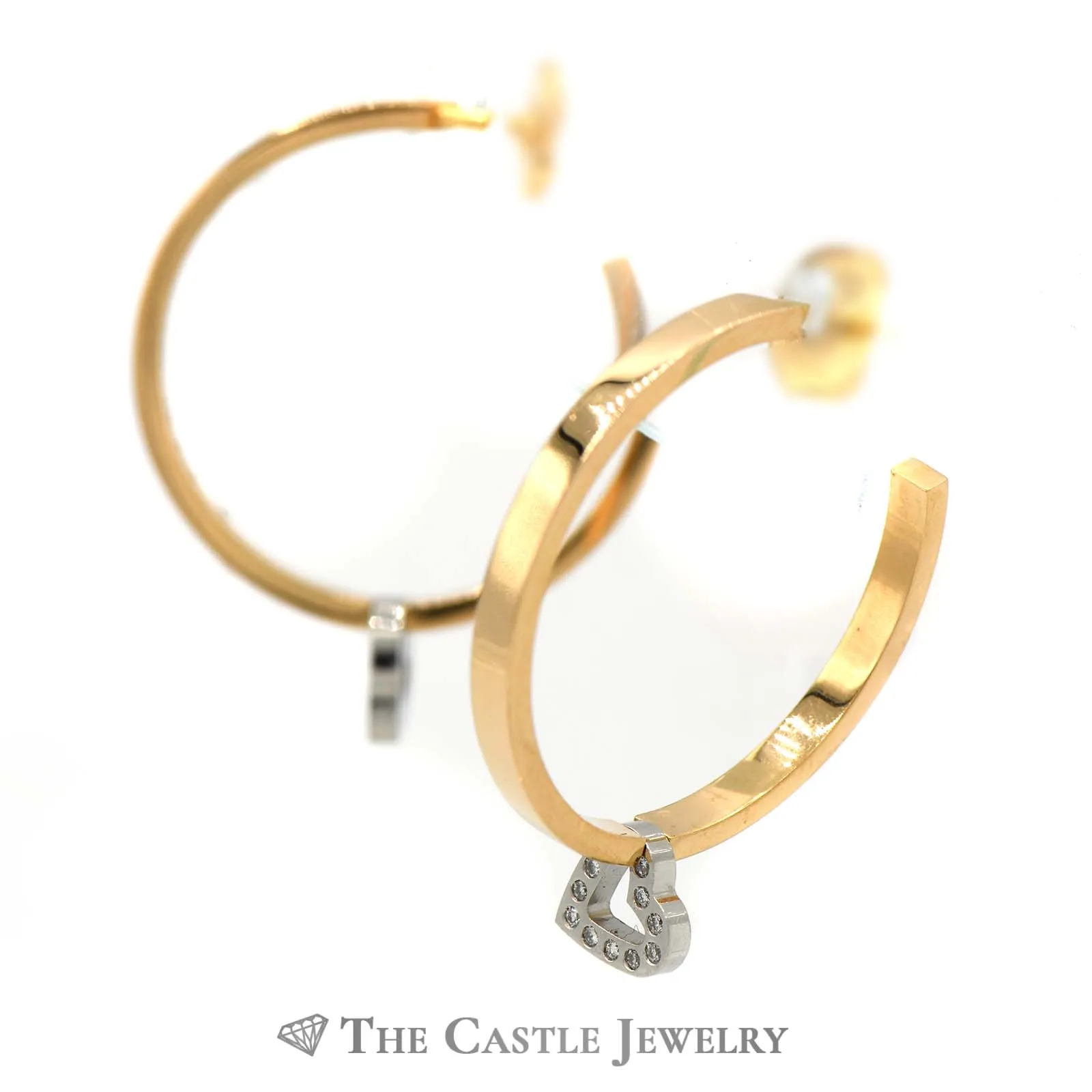 Designer Escada Flat Edge Ring & Matching Earrings with Platinum Diamond Heart Dangle in 18k Rose Gold