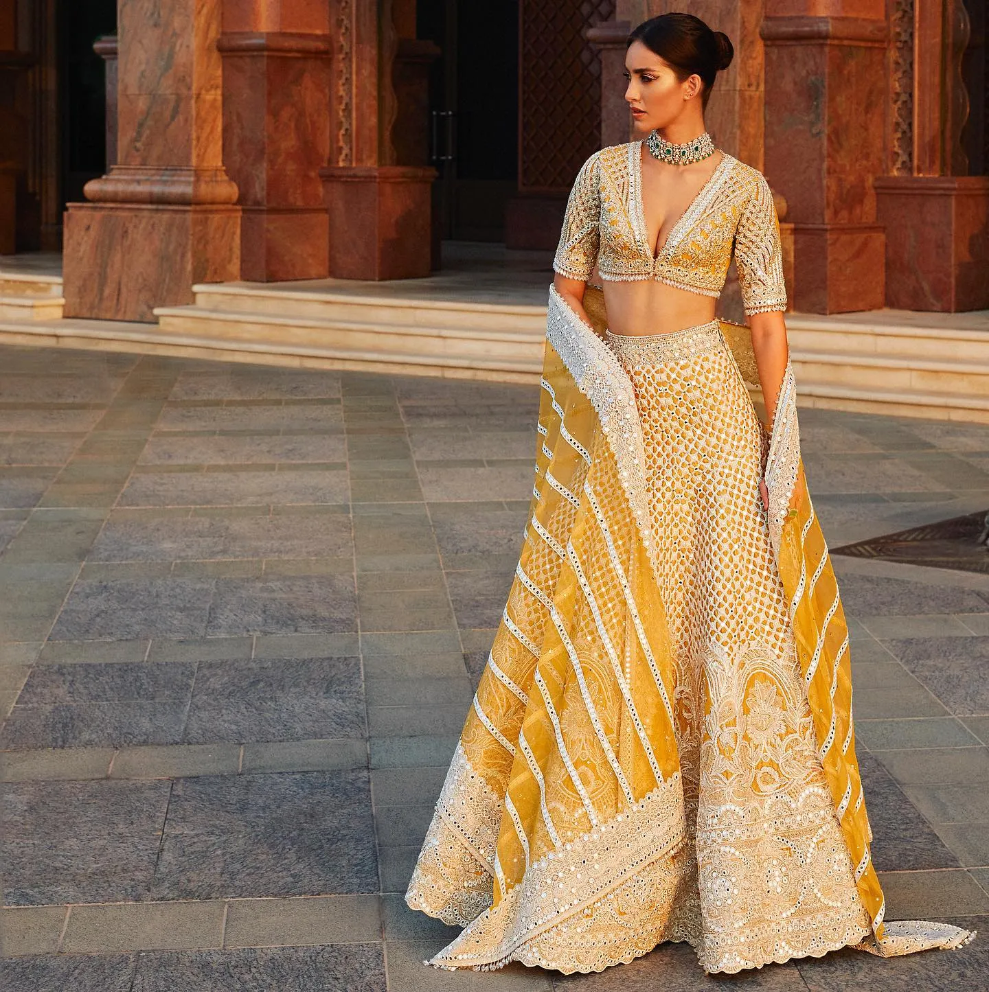 Designer Mint Yellow Lehenga Skirt Bridal Dress #BN1138
