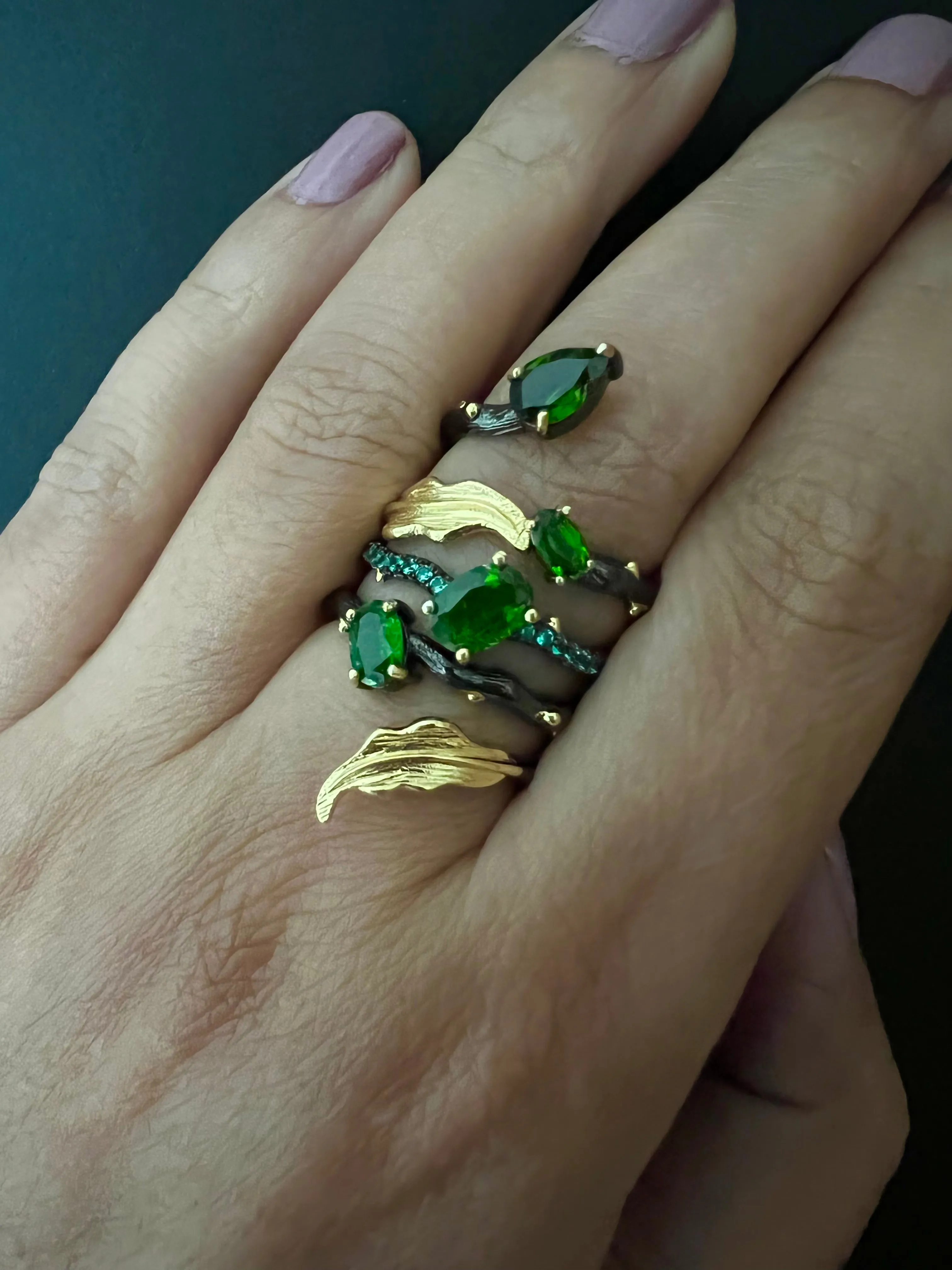 Designer Pure Silver Chrome Diopside Ring