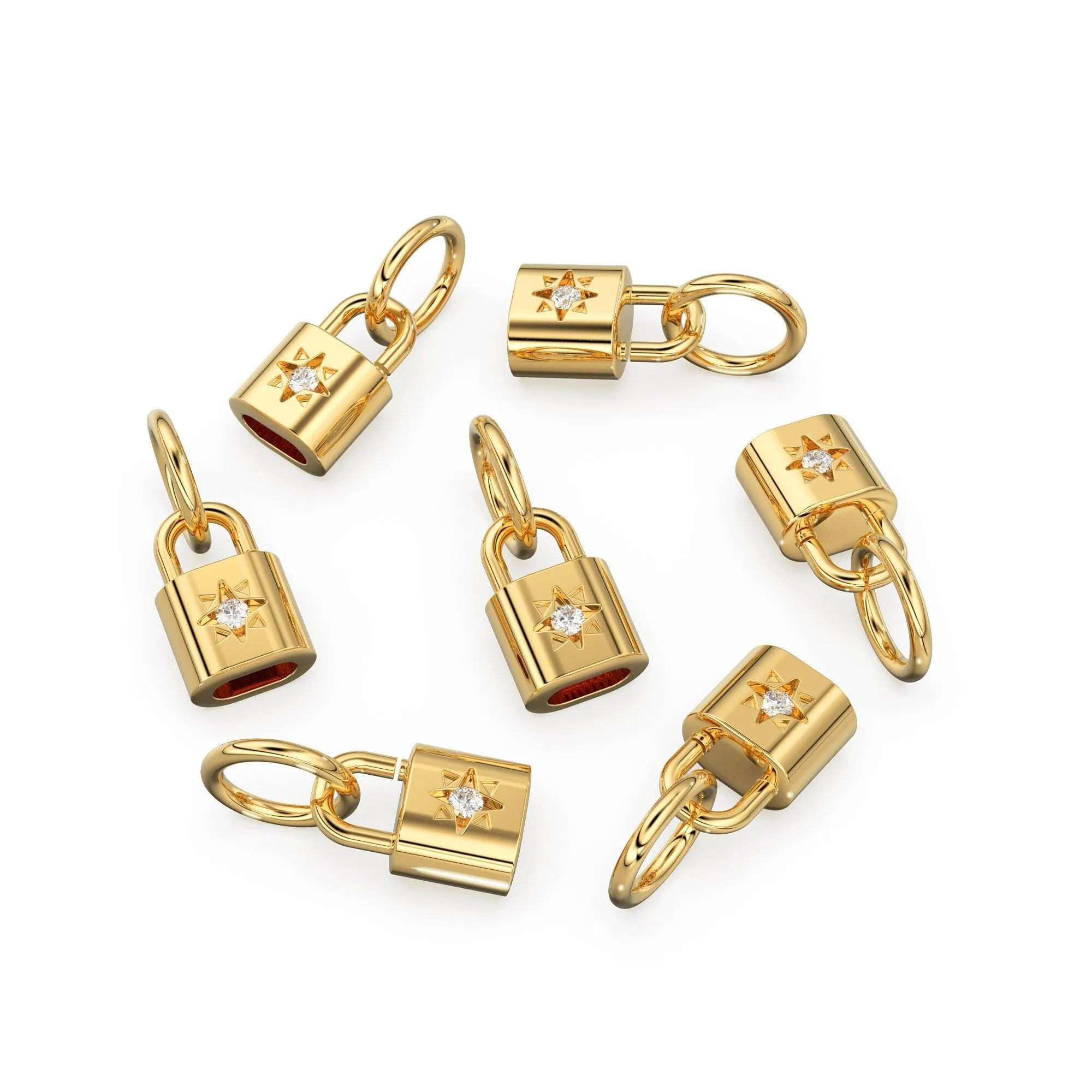 Diamond Pave Solid Gold Pad Lock Charm Pendant / 14k 18k Solid Gold Pendant / Padlock Pendant / Padlock Travel Gold Jewelry for Him Her