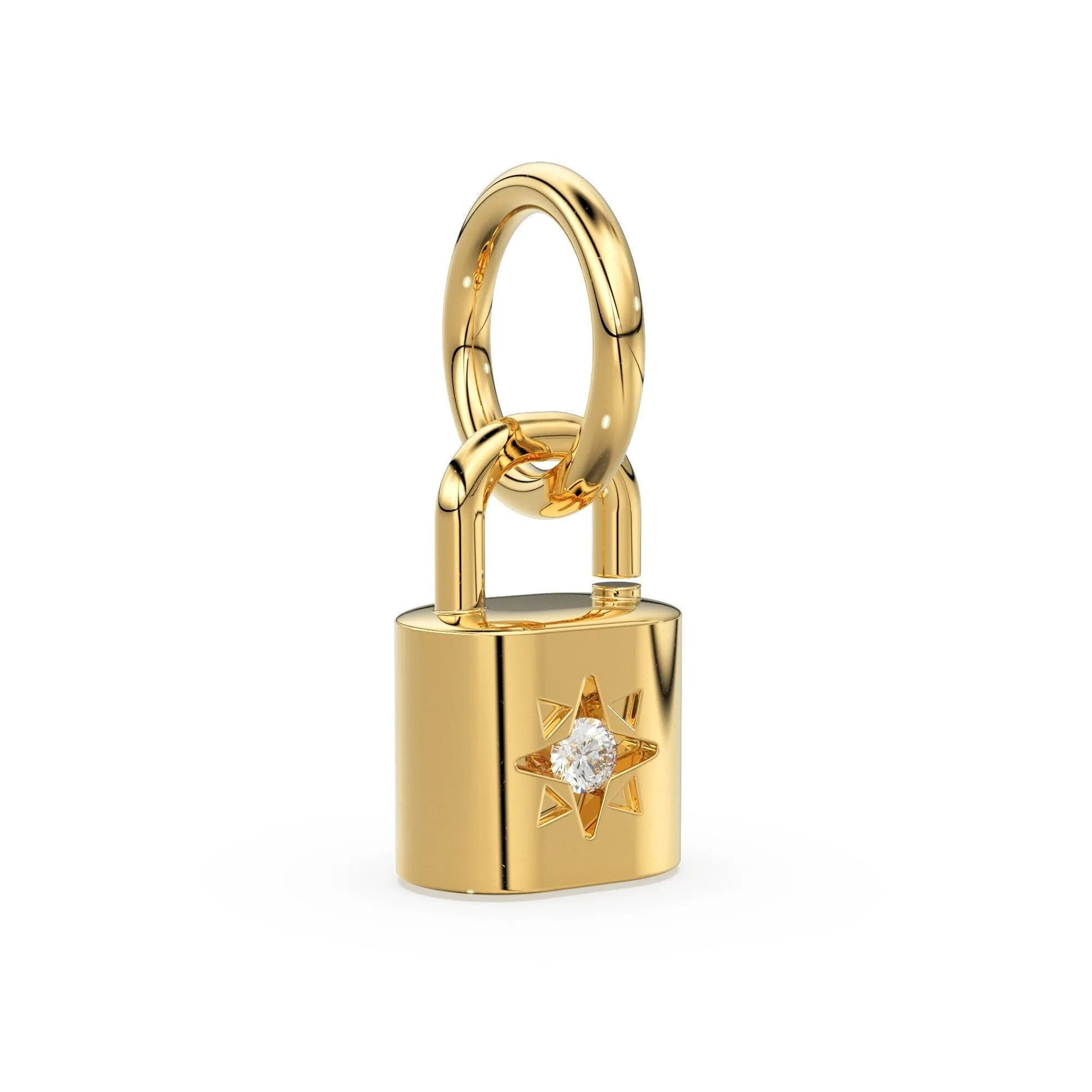 Diamond Pave Solid Gold Pad Lock Charm Pendant / 14k 18k Solid Gold Pendant / Padlock Pendant / Padlock Travel Gold Jewelry for Him Her