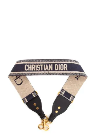 Dior Navy Woven Wide Logo Strap with Gold Hardware