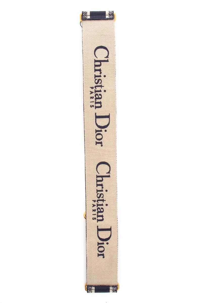 Dior Navy Woven Wide Logo Strap with Gold Hardware