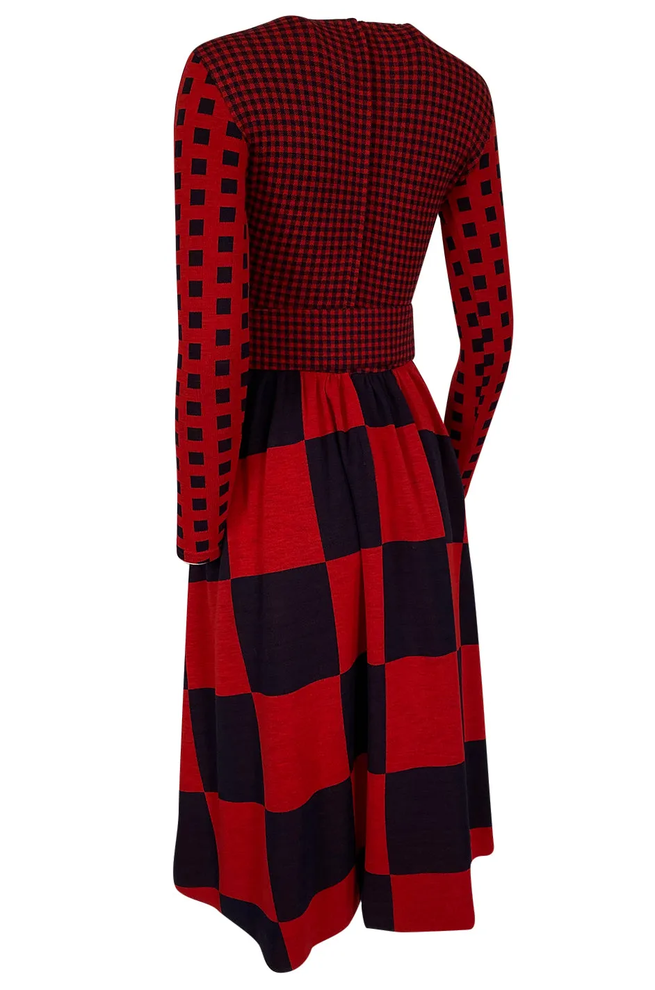 Documented 1971 Rudi Gernreich Red & Navy Check Dress w Belt