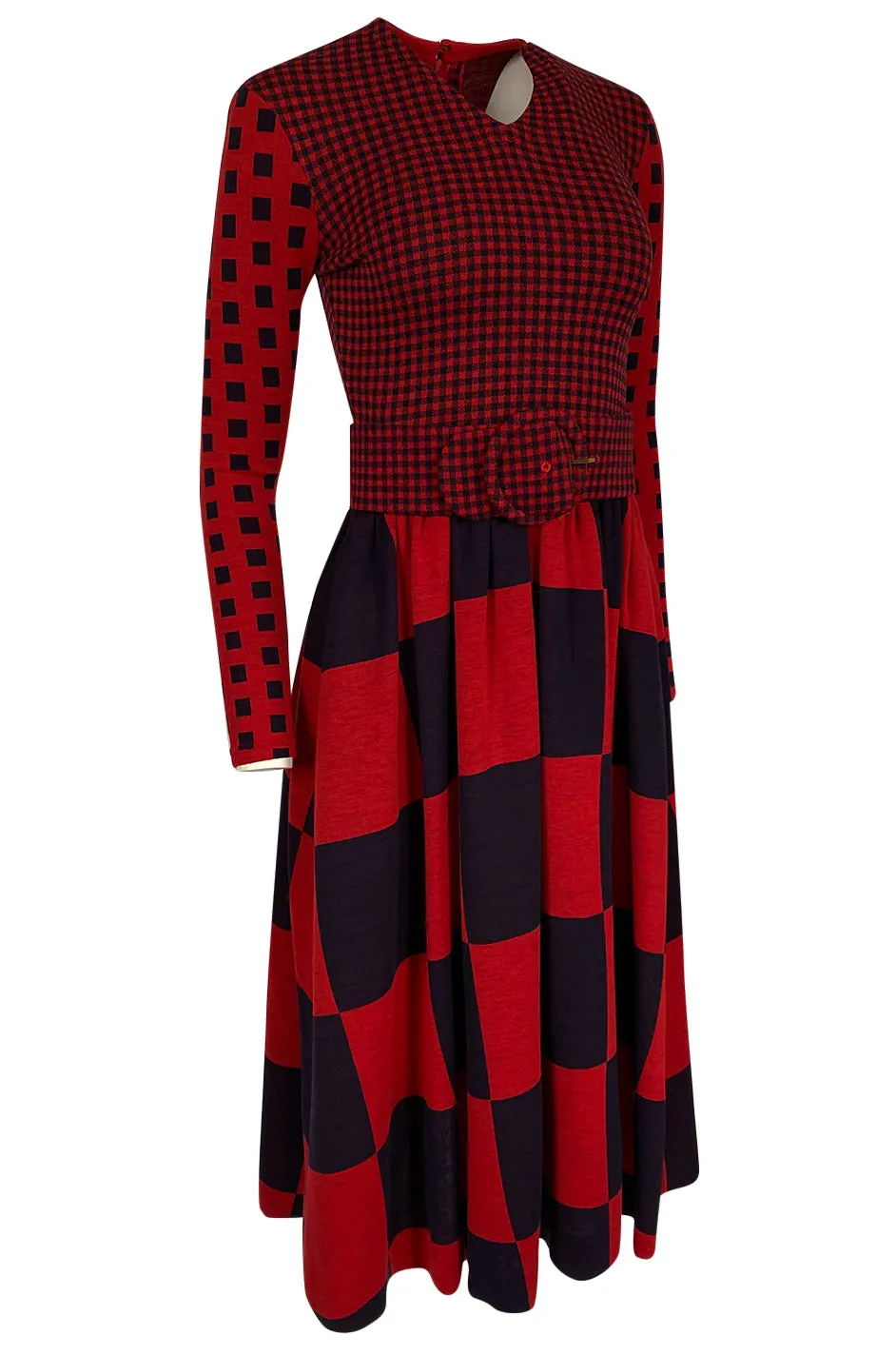 Documented 1971 Rudi Gernreich Red & Navy Check Dress w Belt