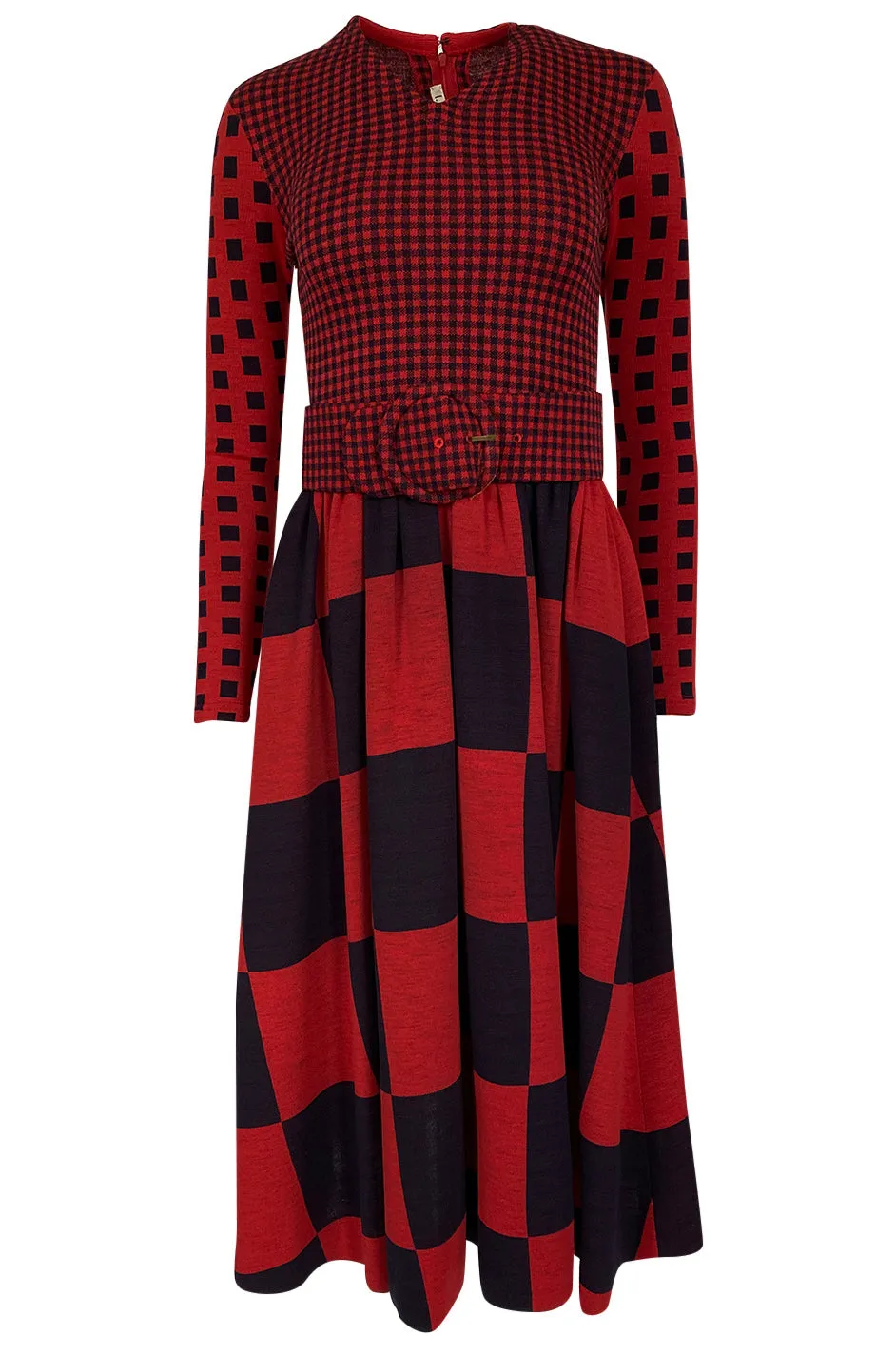 Documented 1971 Rudi Gernreich Red & Navy Check Dress w Belt