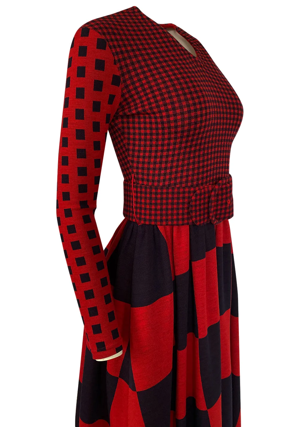 Documented 1971 Rudi Gernreich Red & Navy Check Dress w Belt