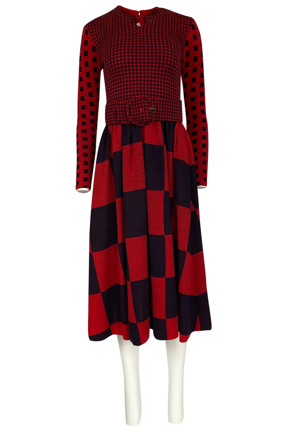 Documented 1971 Rudi Gernreich Red & Navy Check Dress w Belt