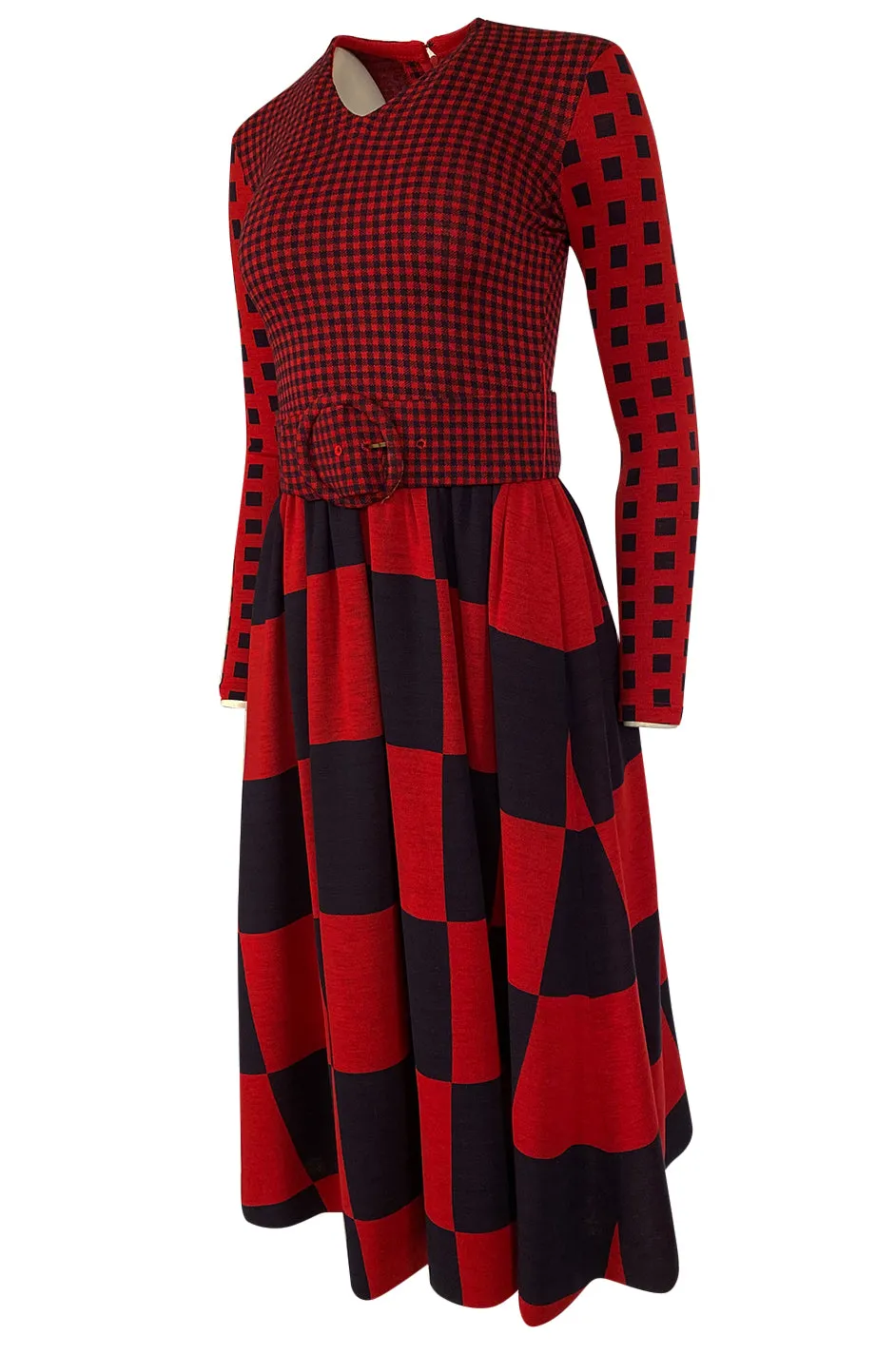 Documented 1971 Rudi Gernreich Red & Navy Check Dress w Belt