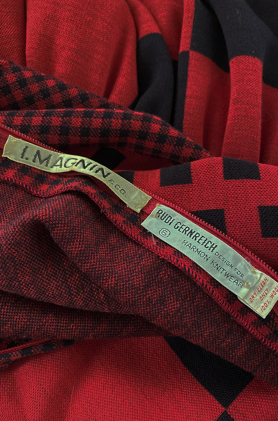 Documented 1971 Rudi Gernreich Red & Navy Check Dress w Belt